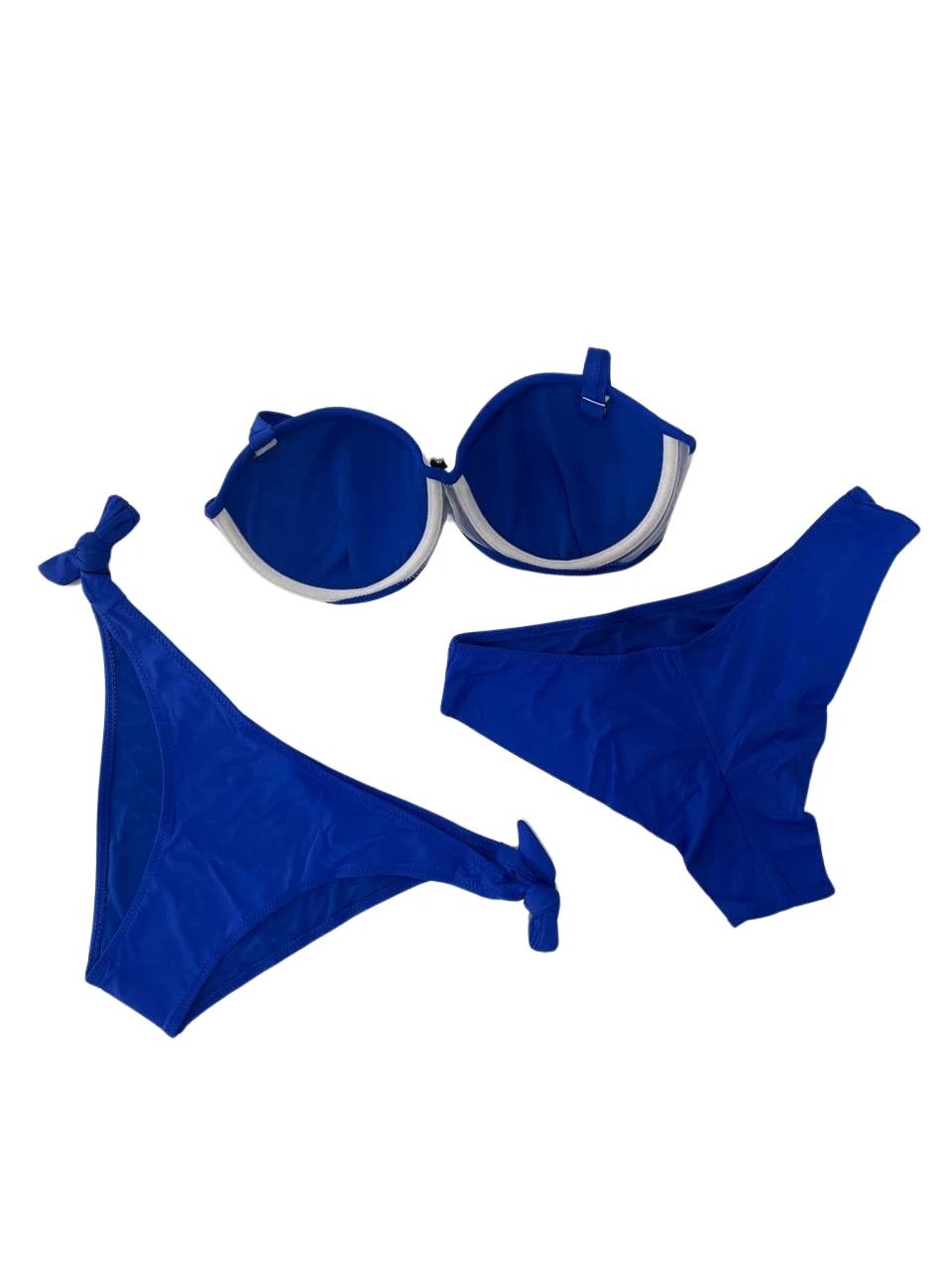 Kadın Saks Mavi Taş İşlemeli Tokalı  Astarlı Bikini Takım HZL24S-LC3306