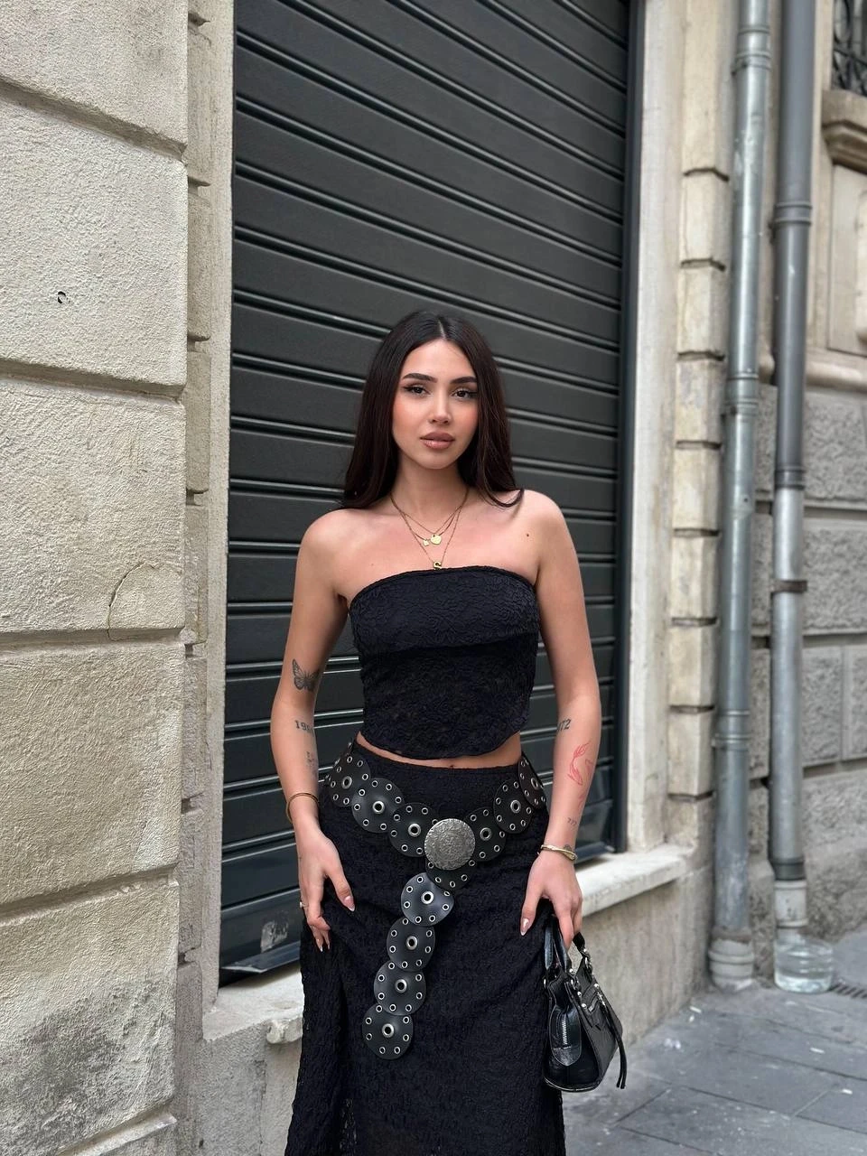 Kadın Siyah Astarlı Dantel Straplez Bluz HZL25S-ZK11251