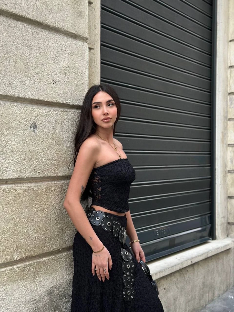 Kadın Siyah Astarlı Dantel Straplez Bluz HZL25S-ZK11251