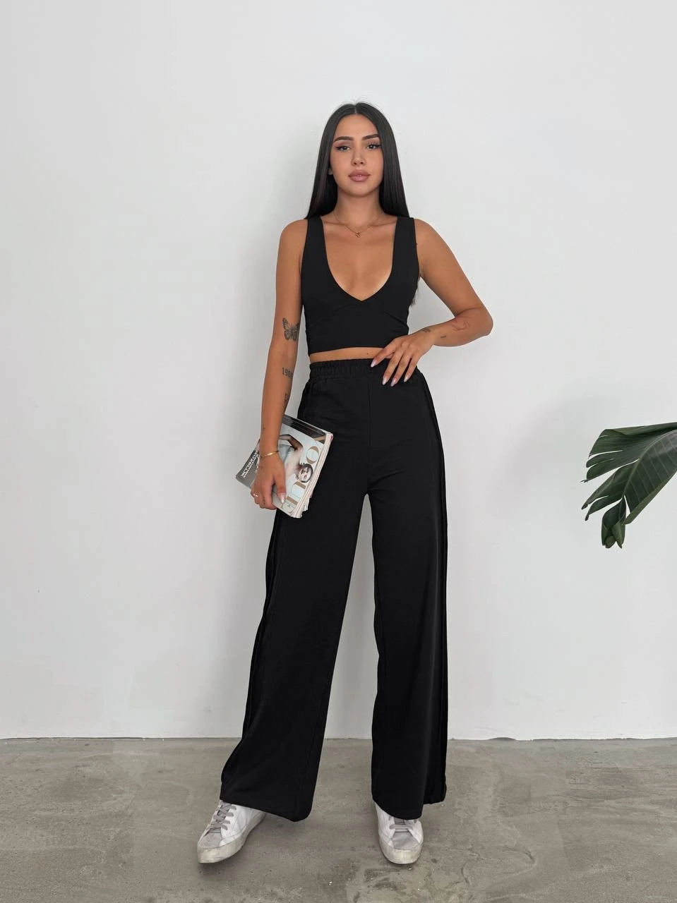 Kadın Siyah Beli Lastikli Şerit Detay 2 iplik Eşofman Altı HZL25S-FRY122251