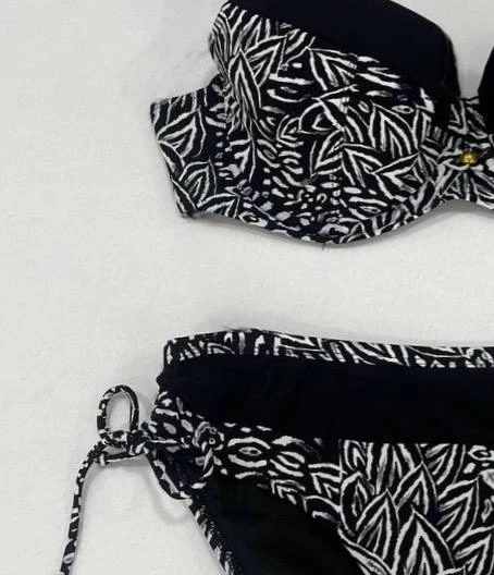 Kadın Siyah Beyaz Desenli Büyük Beden Astarlı Bikini Takım HZL25S-LC4006