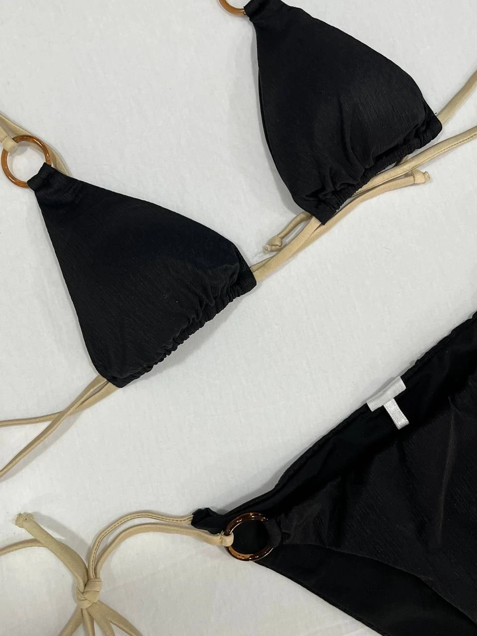 Kadın Siyah Halka Detaylı İp Bağlamalı Astarlı Bikini Takım HZL25S-AR1617