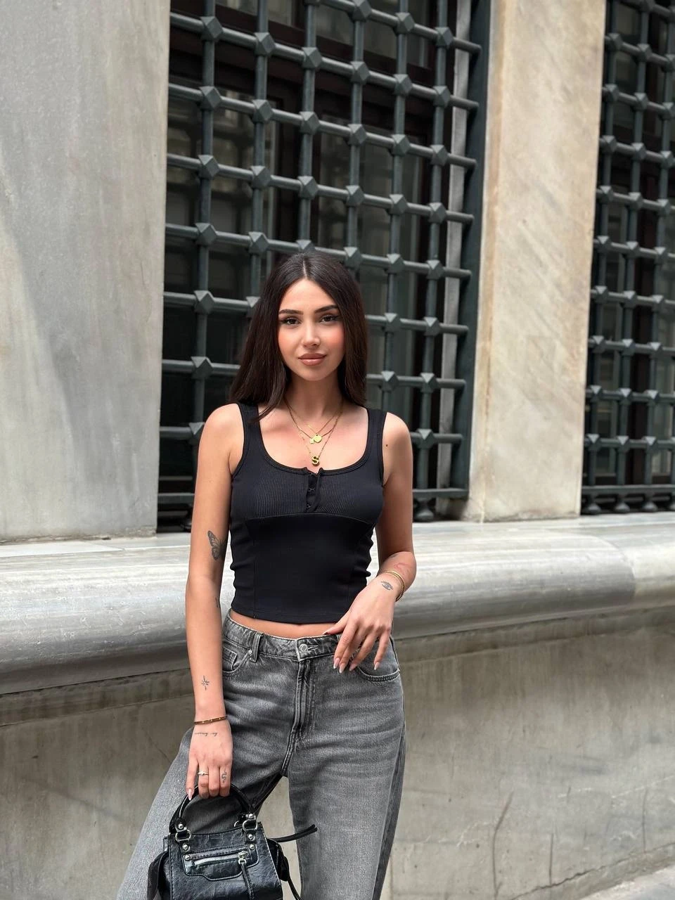 Kadın Siyah Önü Çıt Çıt Kapamalı Crop HZL25S-ZK11671