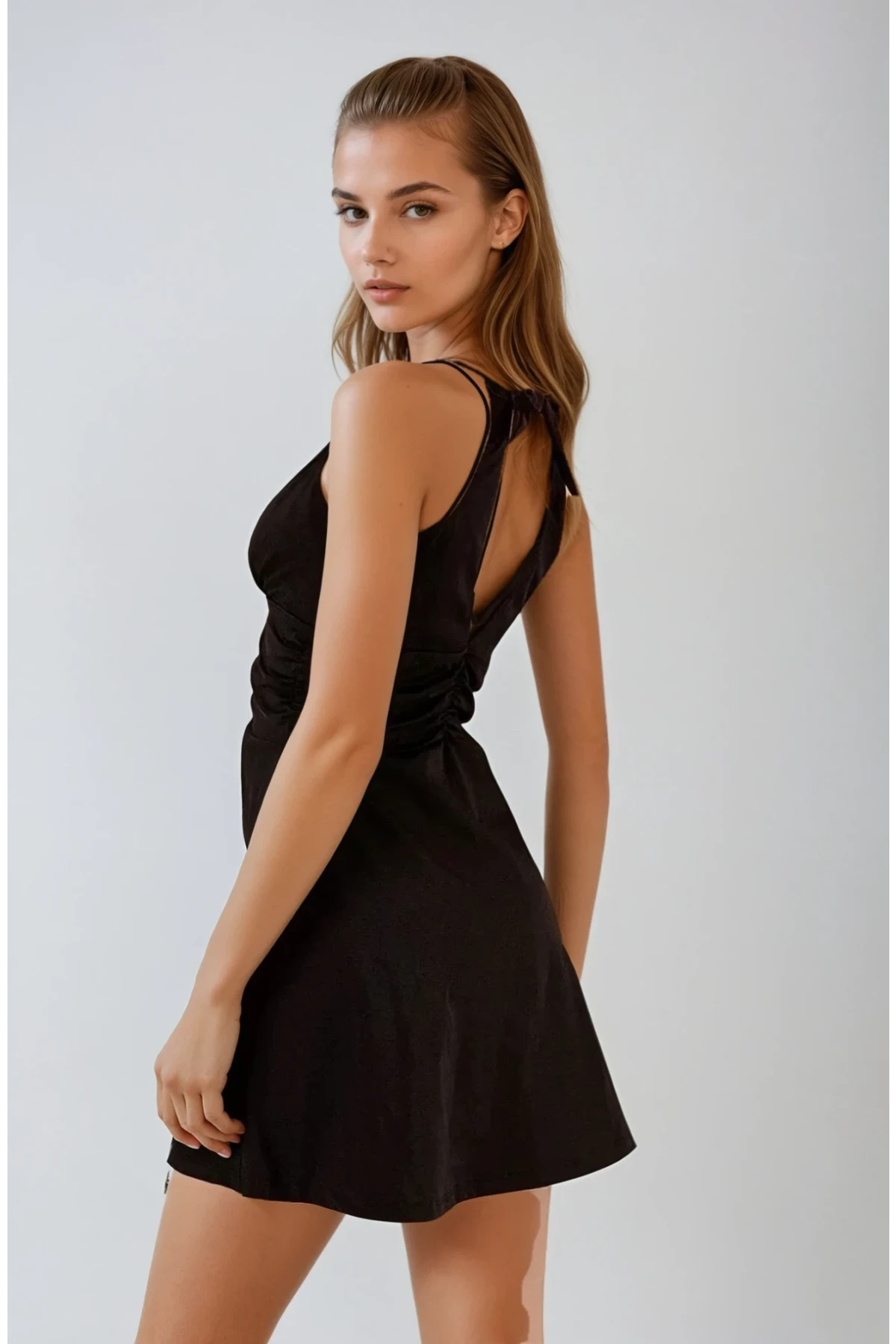 Kadın Siyah Şortlu Elbise Mayo HZL26S-AR19211