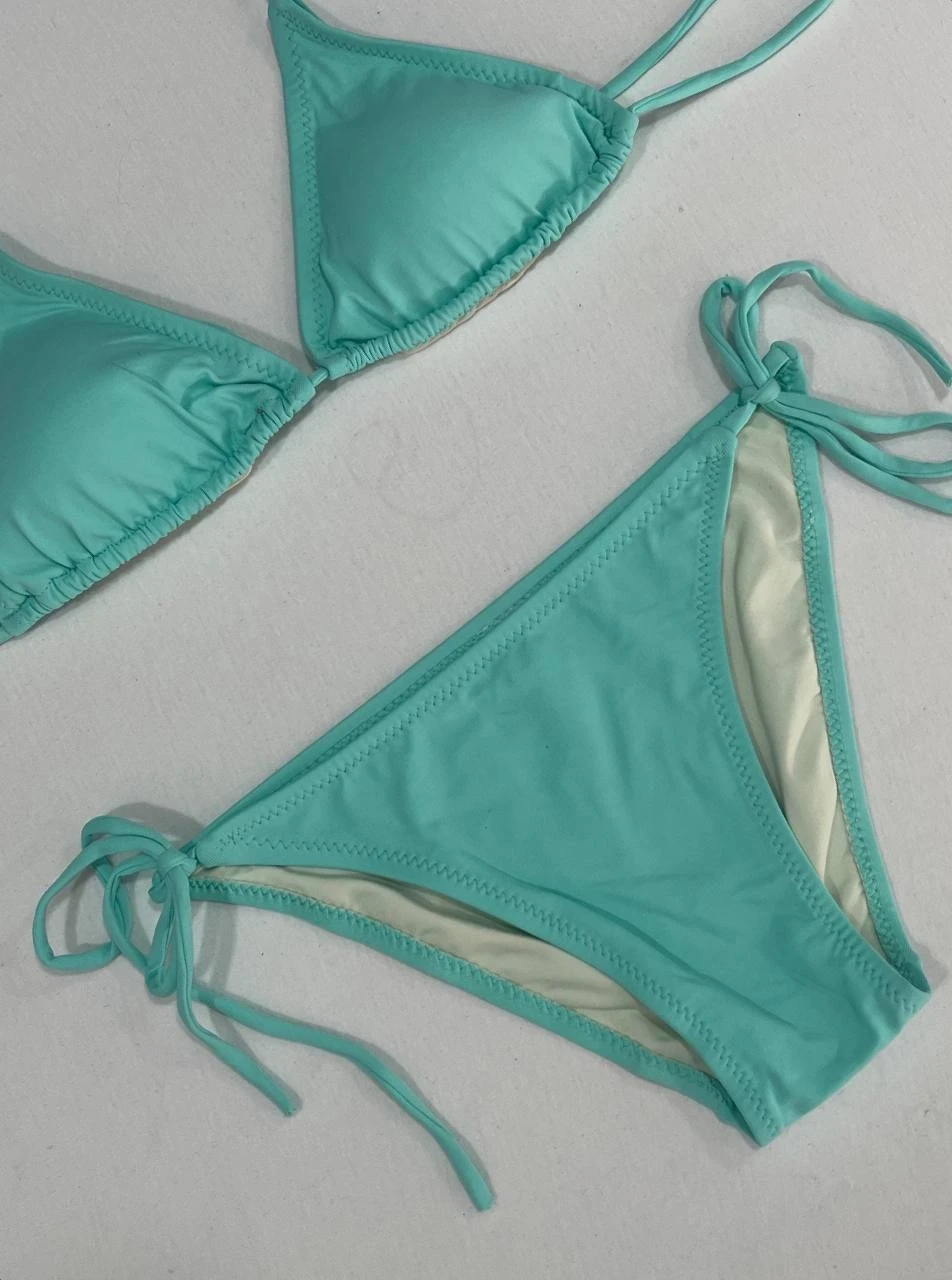 Kadın Su Yeşili Boyundan İp Bağlamalı Üçgen Bikini Takımı HZL25S-LC5005