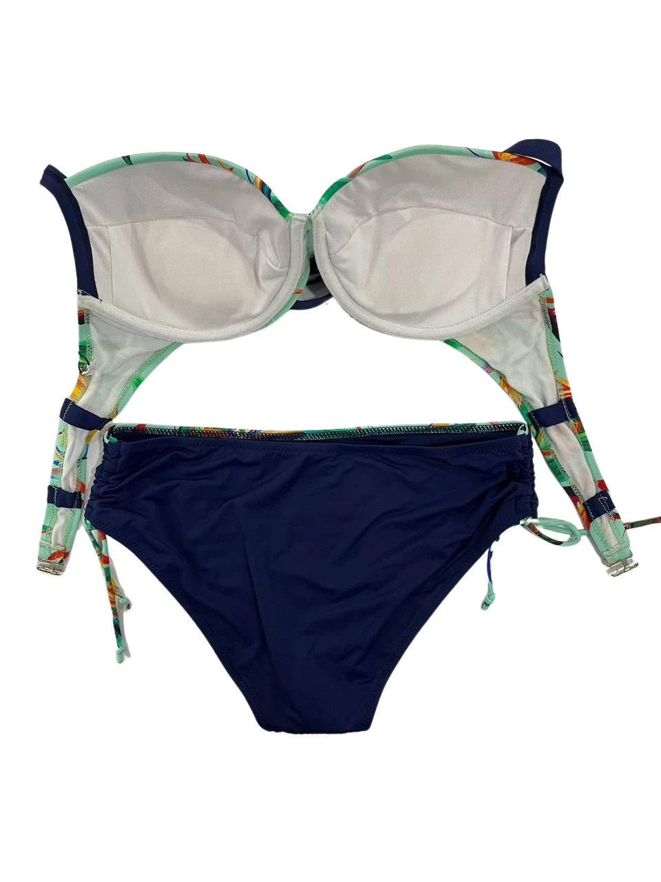 Kadın Turkuaz Lacivert Desenli Büyük Beden Astarlı Bikini Takım HZL25S-LC3327