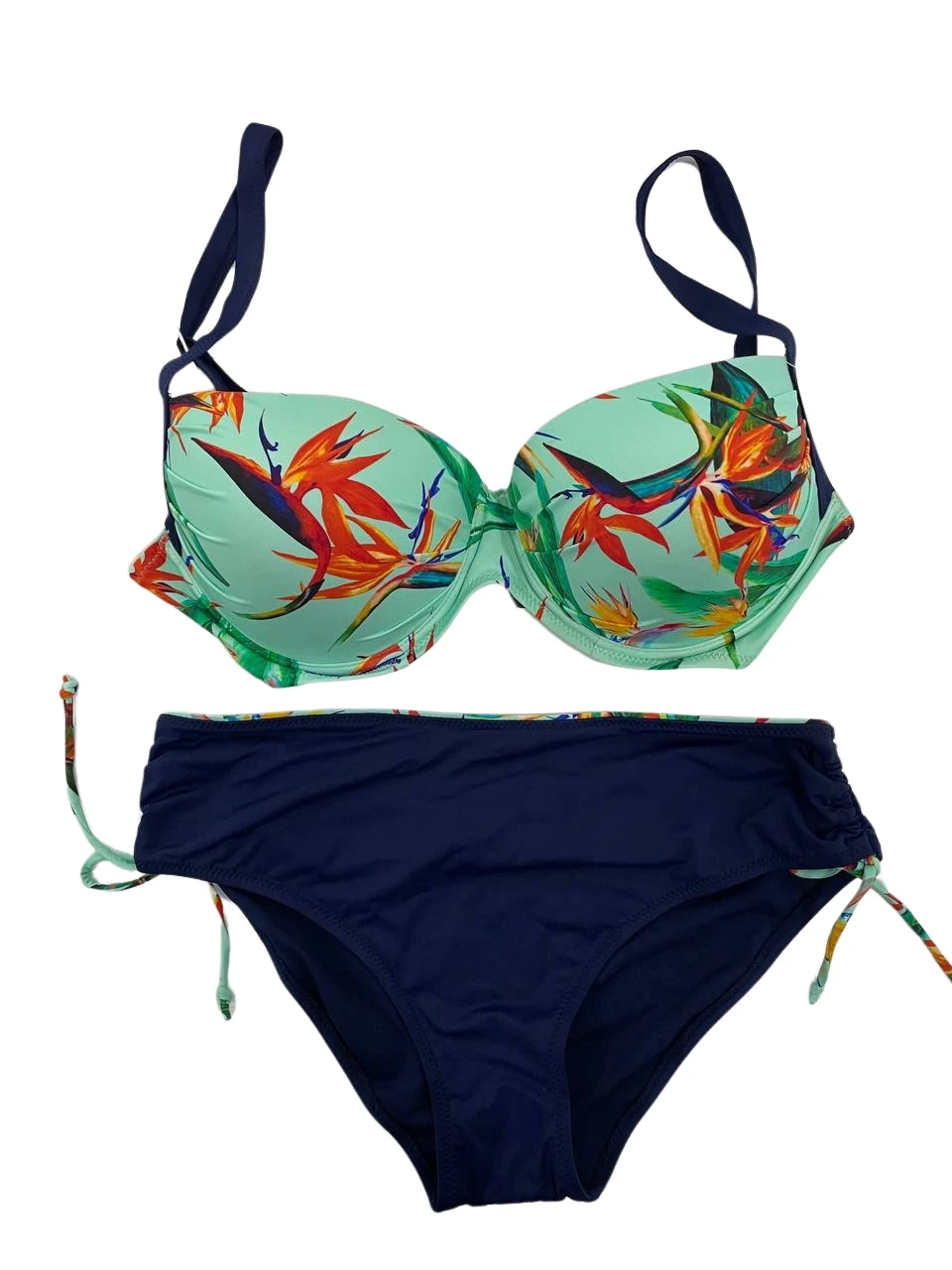 Kadın Turkuaz Lacivert Desenli Büyük Beden Astarlı Bikini Takım HZL25S-LC3327