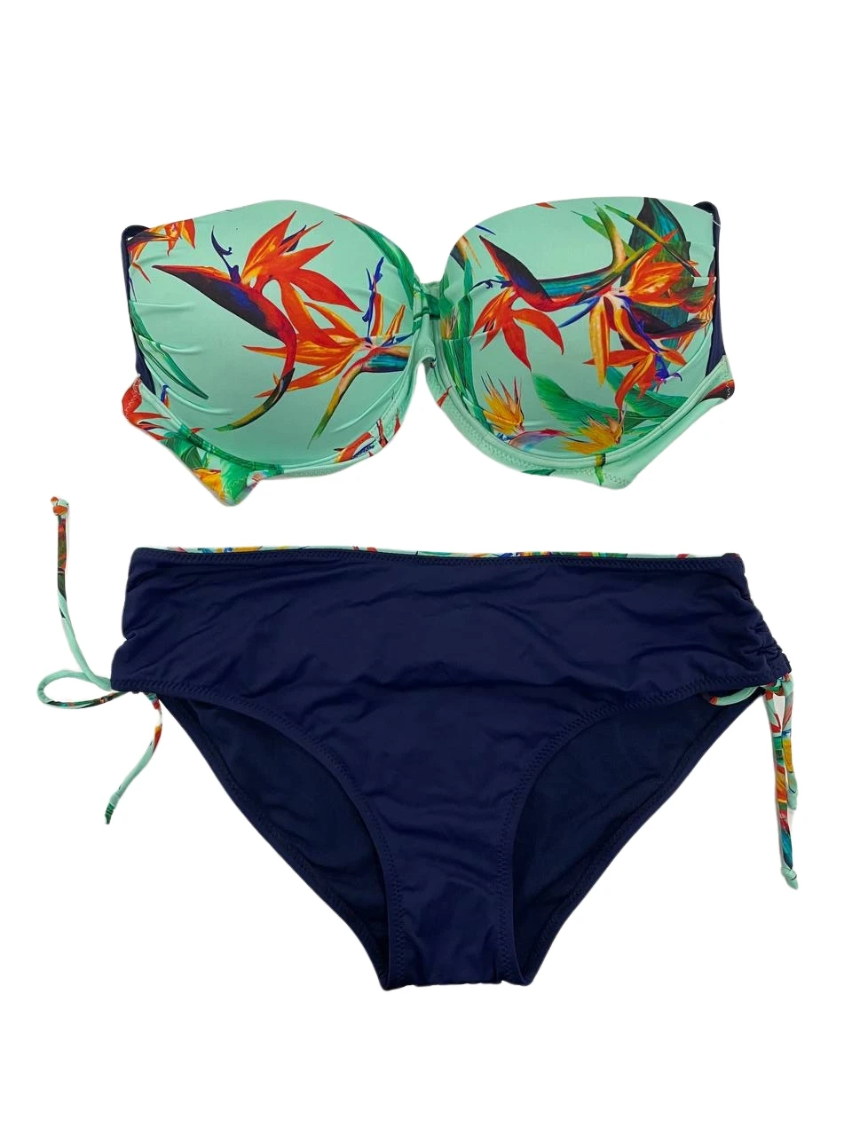 Kadın Turkuaz Lacivert Desenli Büyük Beden Astarlı Bikini Takım HZL25S-LC3327