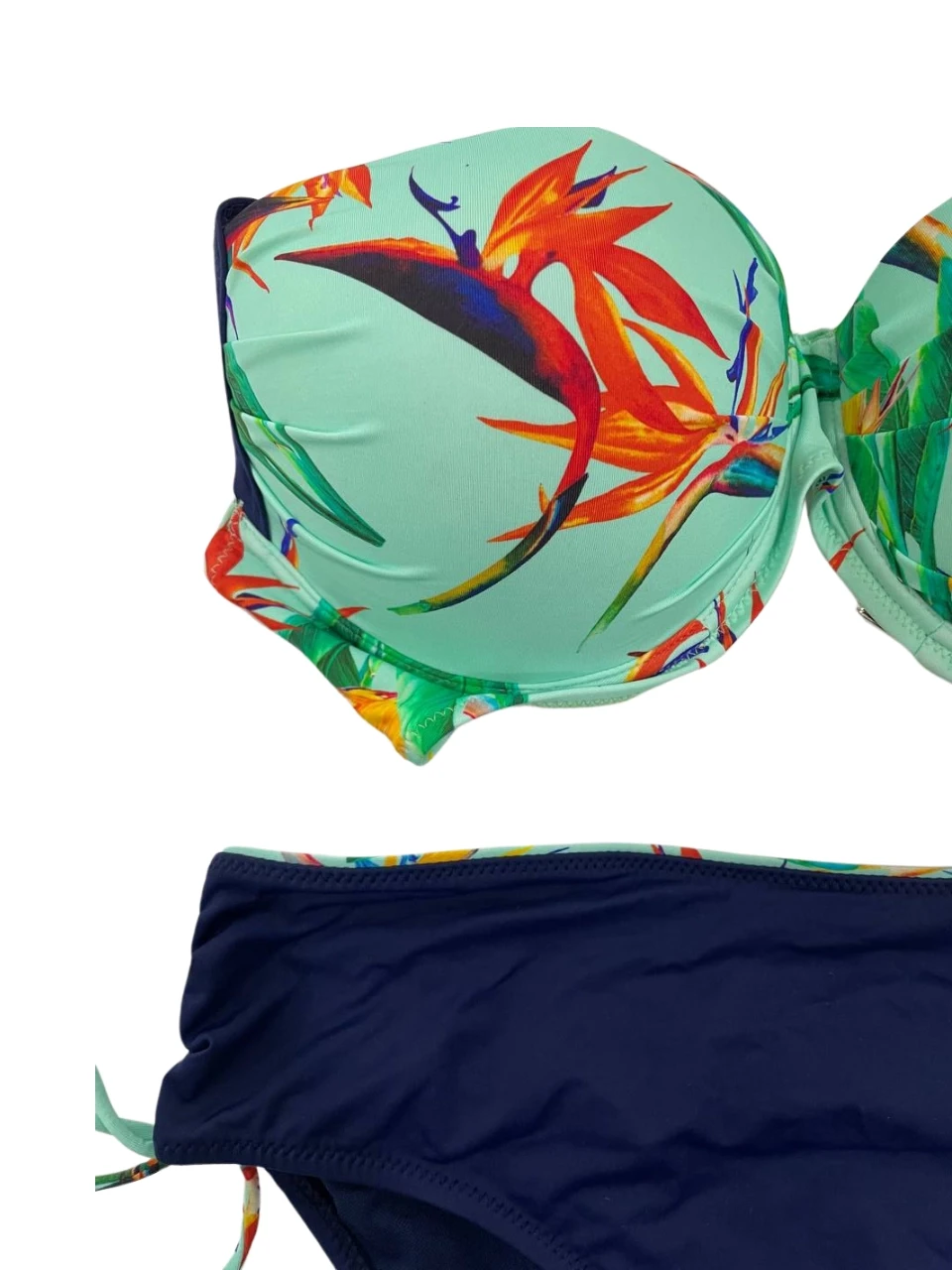 Kadın Turkuaz Lacivert Desenli Büyük Beden Astarlı Bikini Takım HZL25S-LC3327