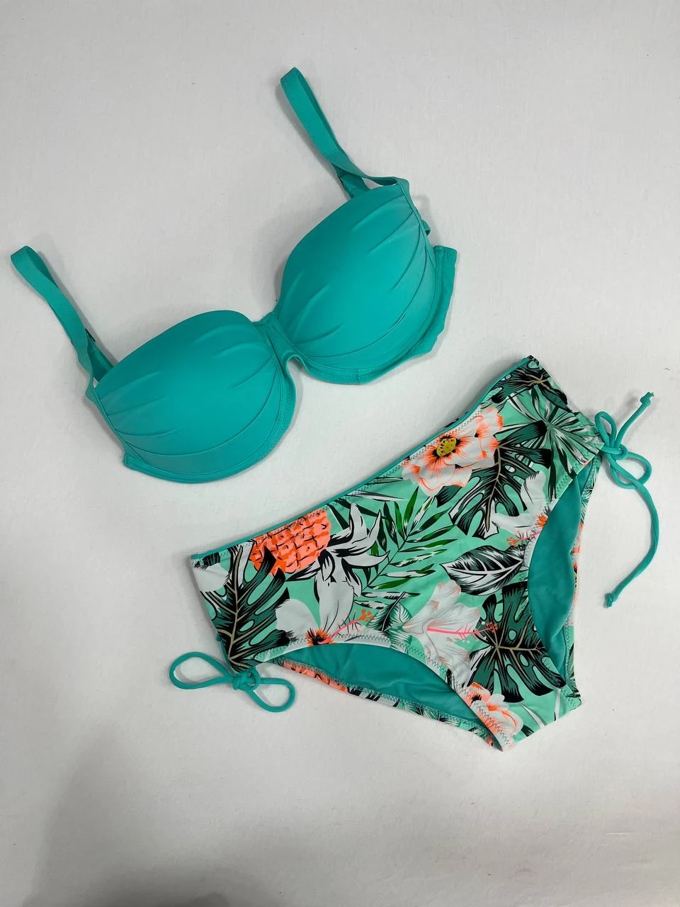 Kadın Turkuaz Mavi Tropikal Desen Bikini Takım HZL25S-LC3325