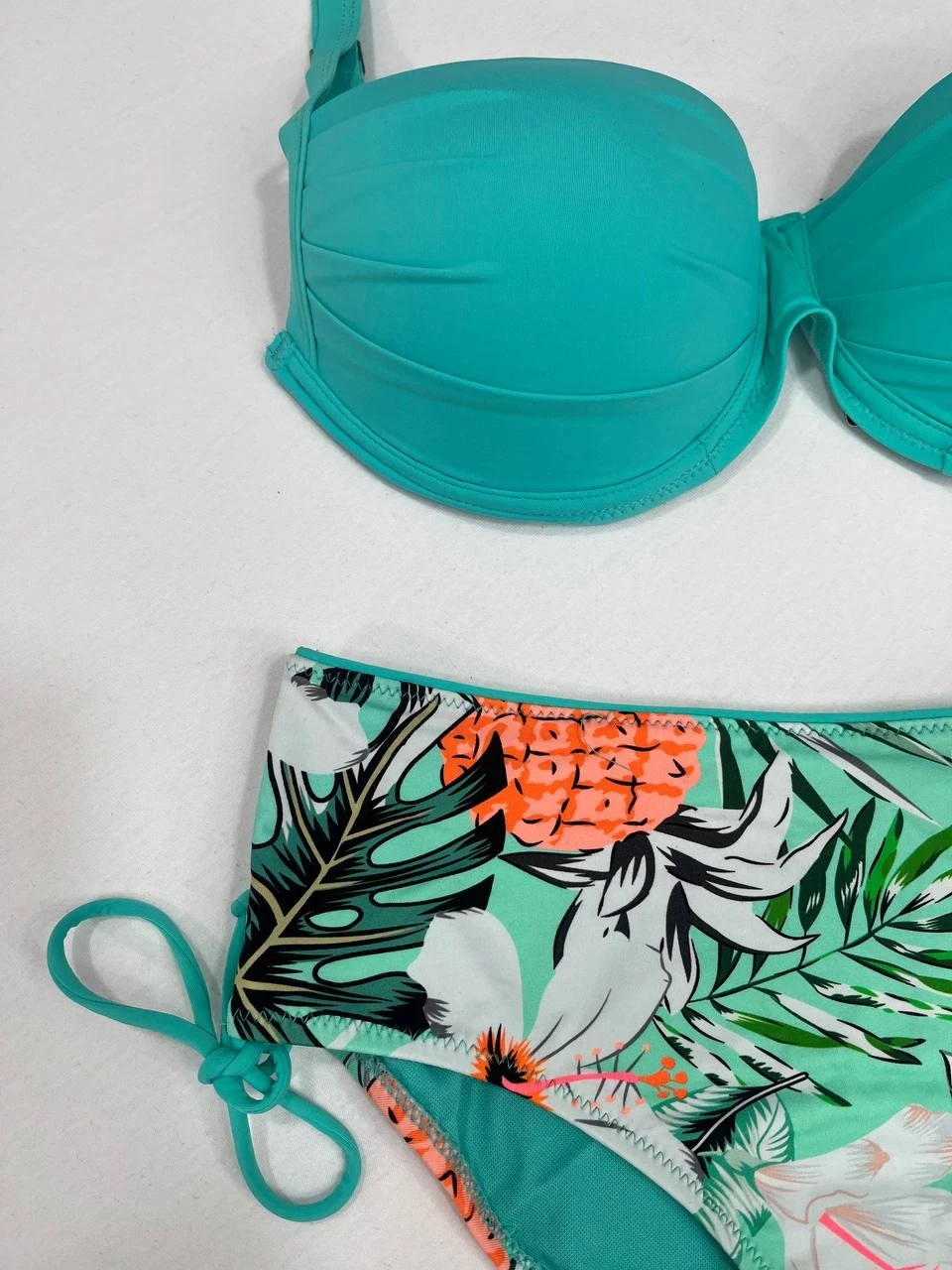 Kadın Turkuaz Mavi Tropikal Desen Bikini Takım HZL25S-LC3325