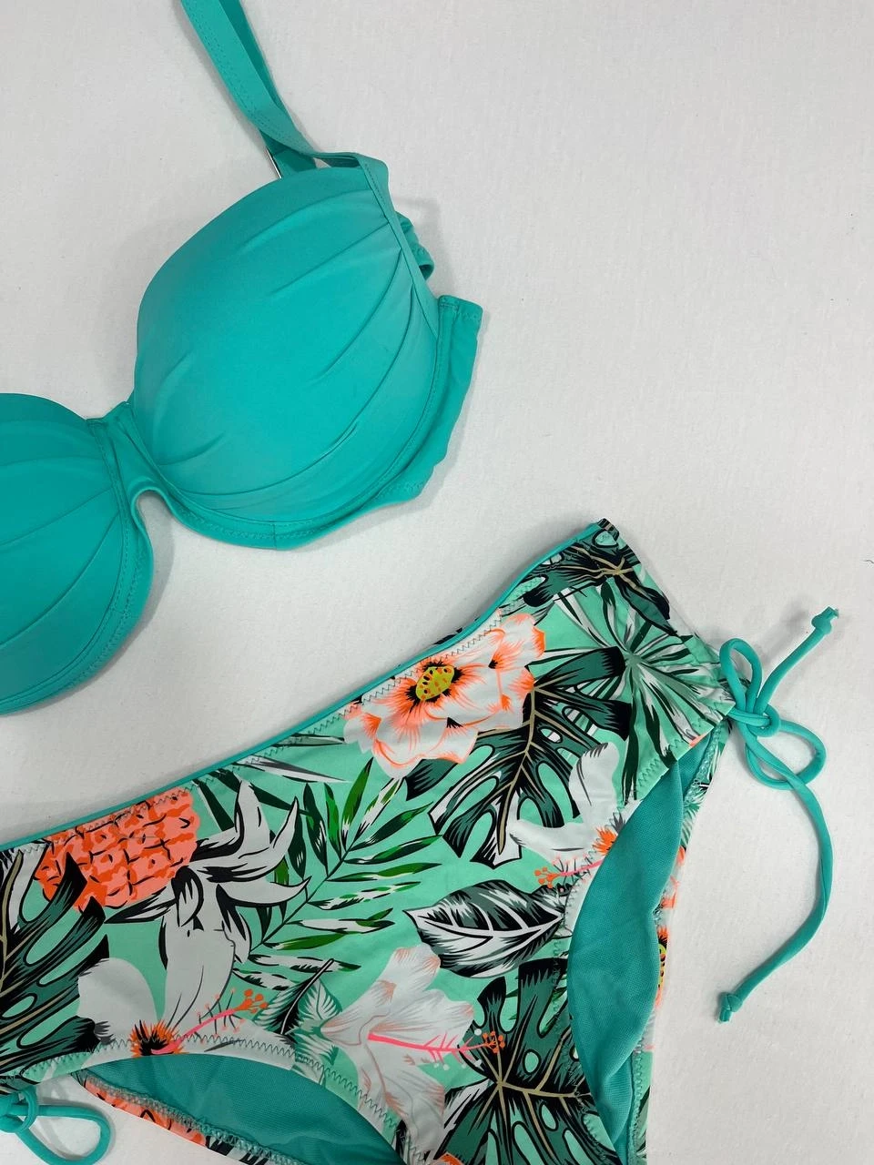 Kadın Turkuaz Mavi Tropikal Desen Bikini Takım HZL25S-LC3325