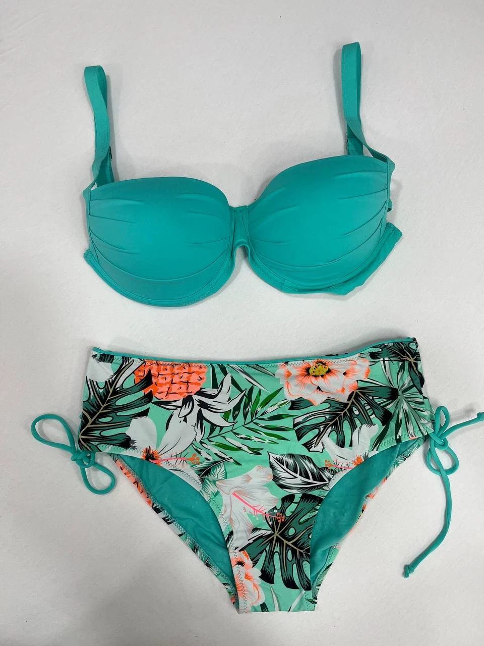 Kadın Turkuaz Mavi Tropikal Desen Bikini Takım HZL25S-LC3325