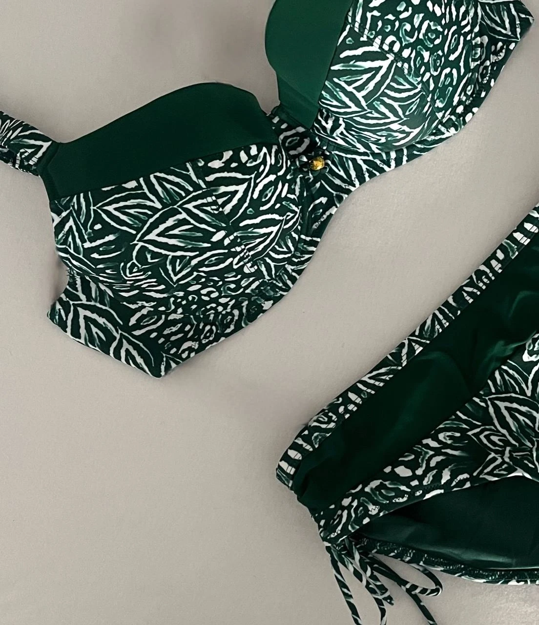 Kadın Yeşil Beyaz Desenli Büyük Beden Astarlı Bikini Takım HZL25S-LC4006