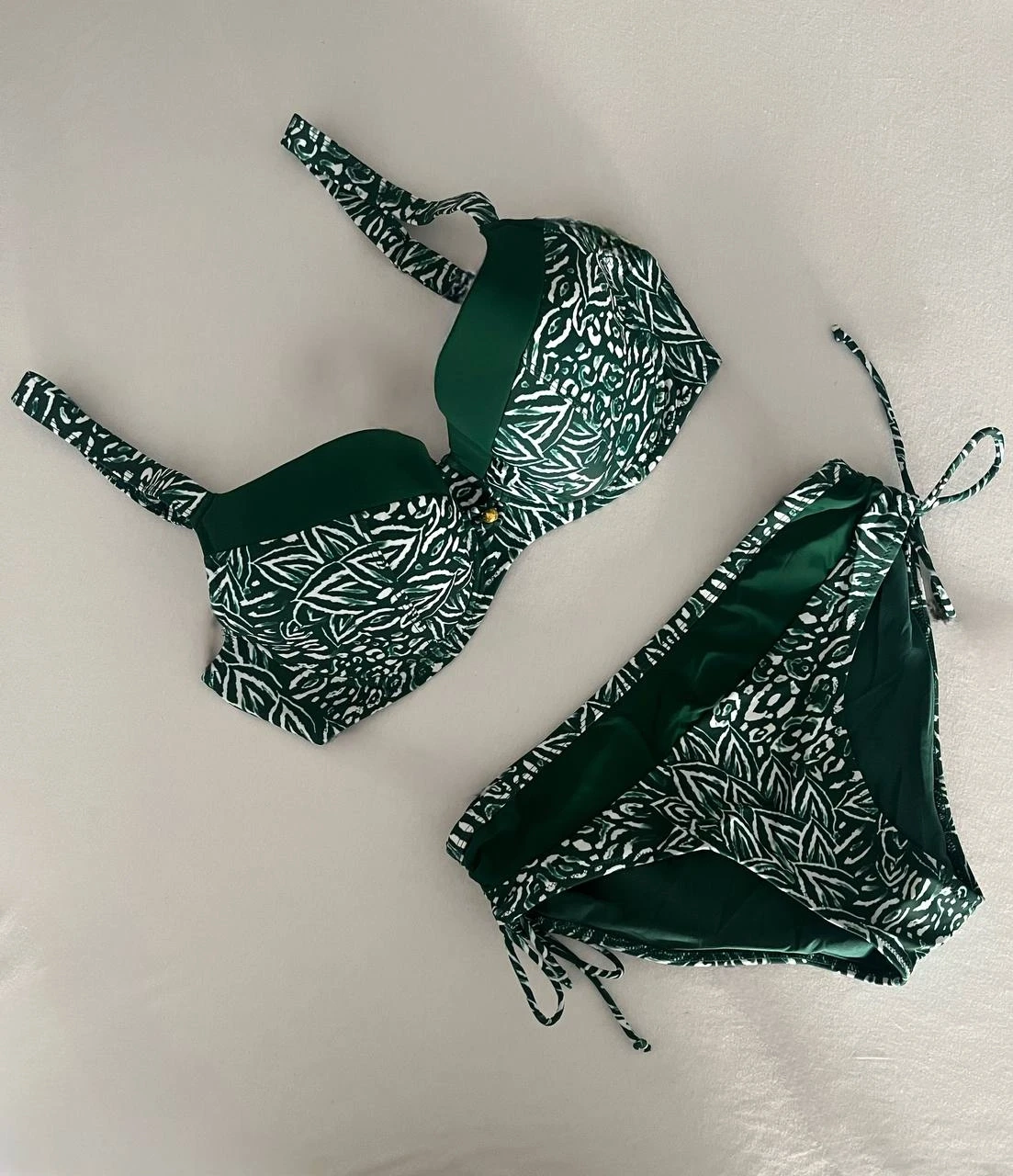 Kadın Yeşil Beyaz Desenli Büyük Beden Astarlı Bikini Takım HZL25S-LC4006