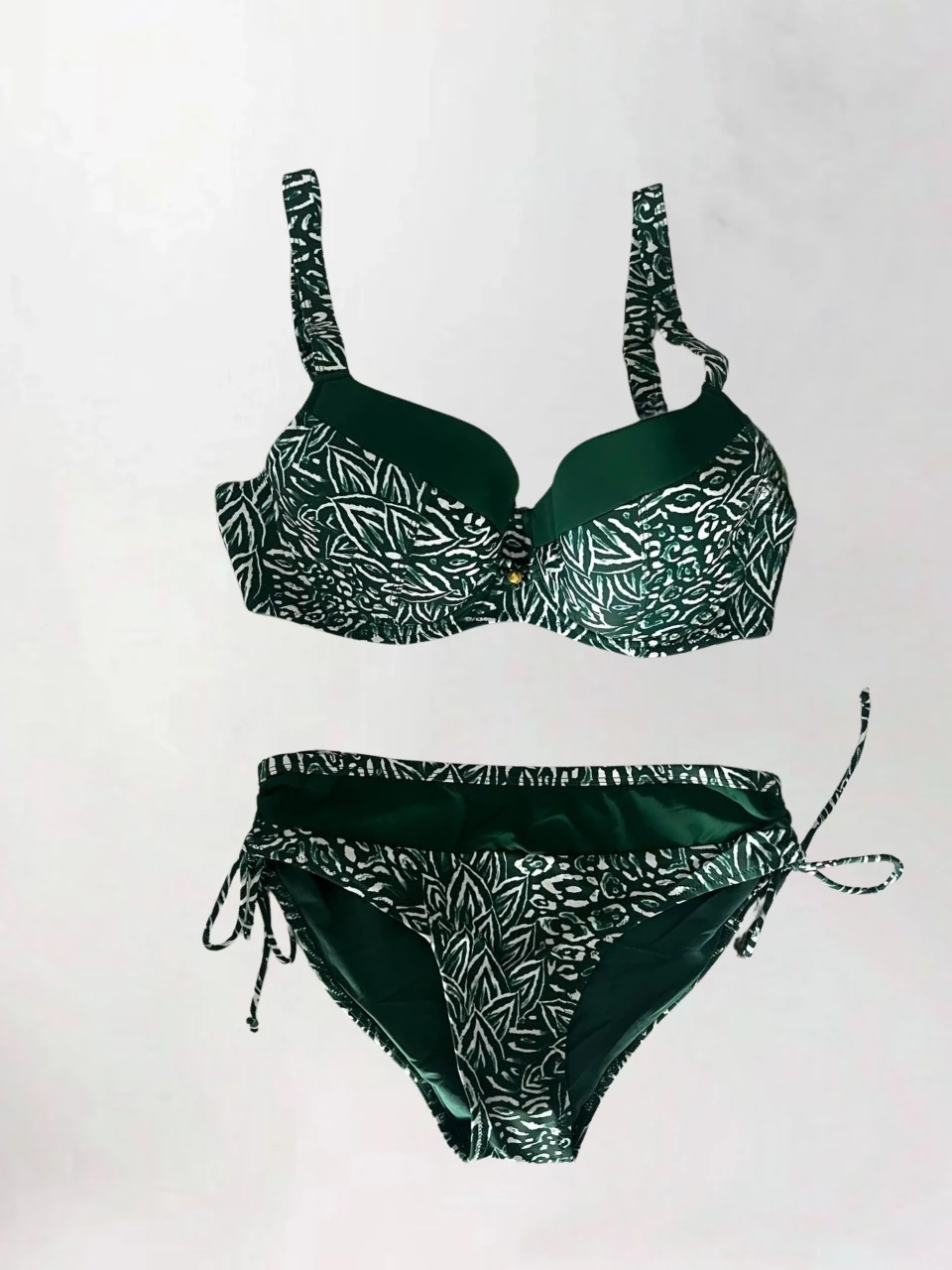 Kadın Yeşil Beyaz Desenli Büyük Beden Astarlı Bikini Takım HZL25S-LC4006