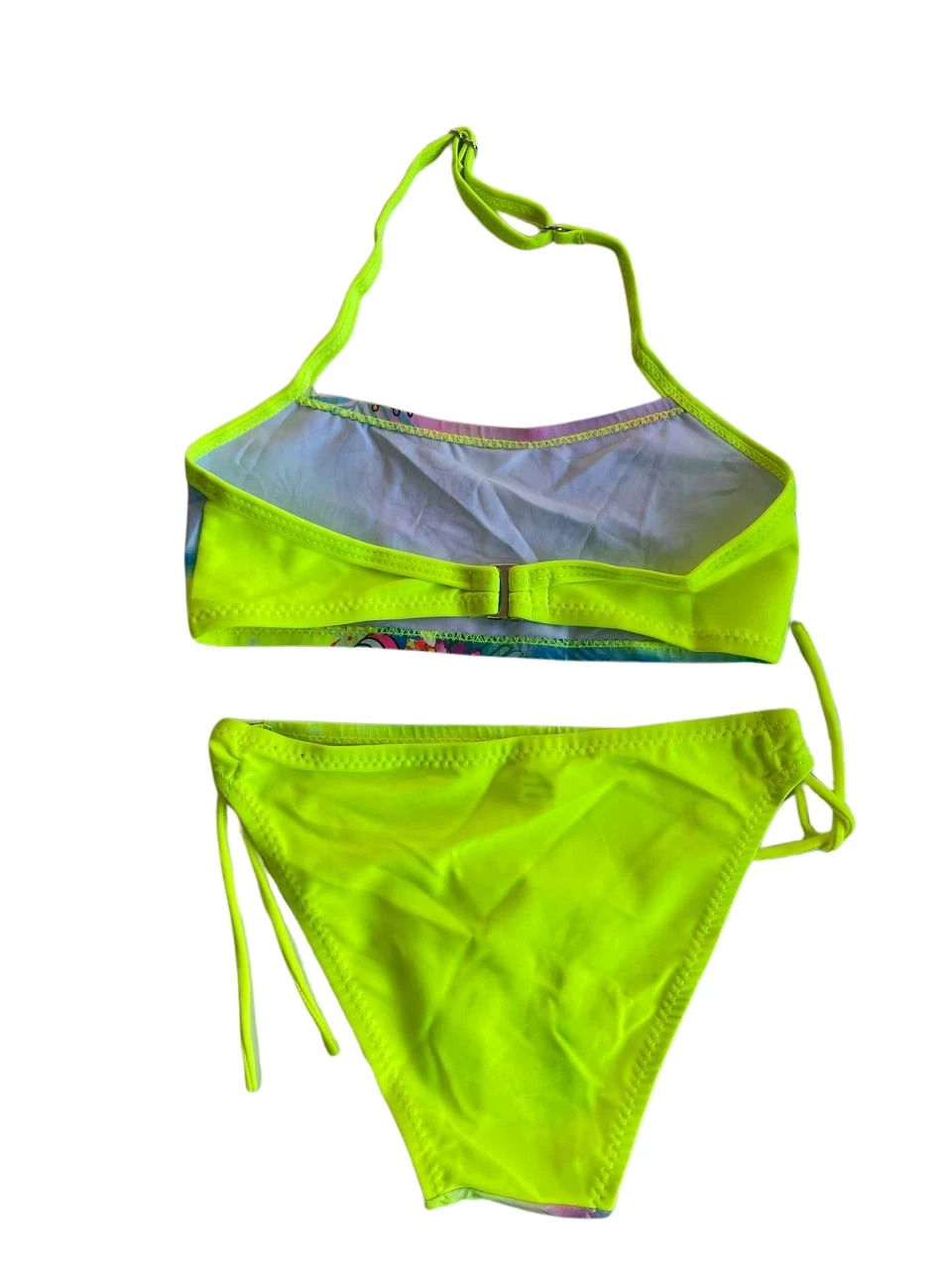 Kız Çocuk Neon Sarı Desenli  2-8 Yaş Straplez Bikini Takım HZL24S-LC3652