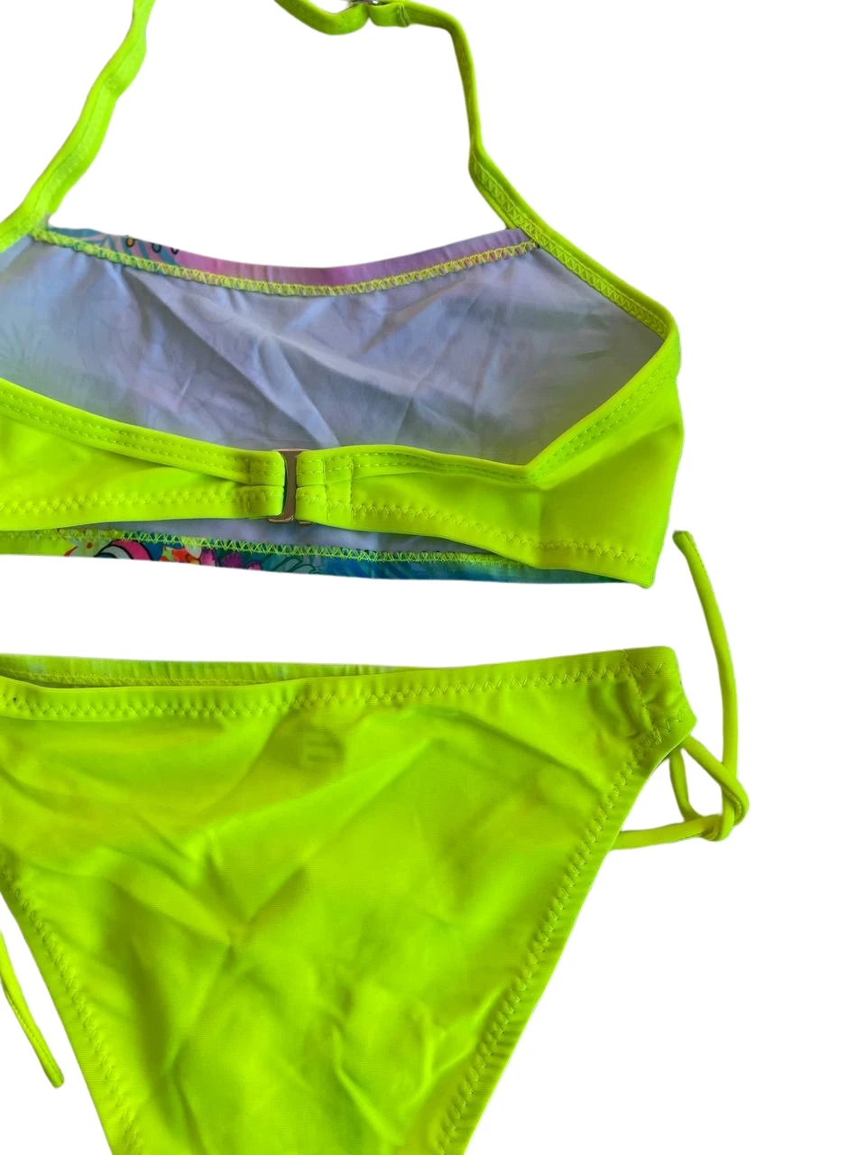 Kız Çocuk Neon Sarı Desenli  2-8 Yaş Straplez Bikini Takım HZL24S-LC3652