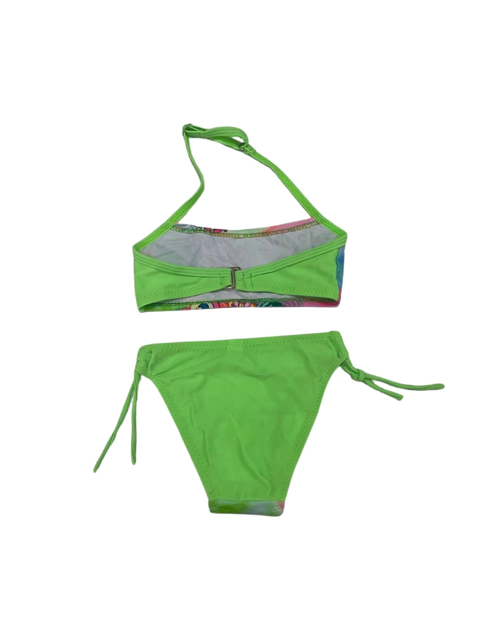 Kız Çocuk Neon Yeşil Desenli  2-8 Yaş Straplez Bikini Takım HZL24S-LC3652