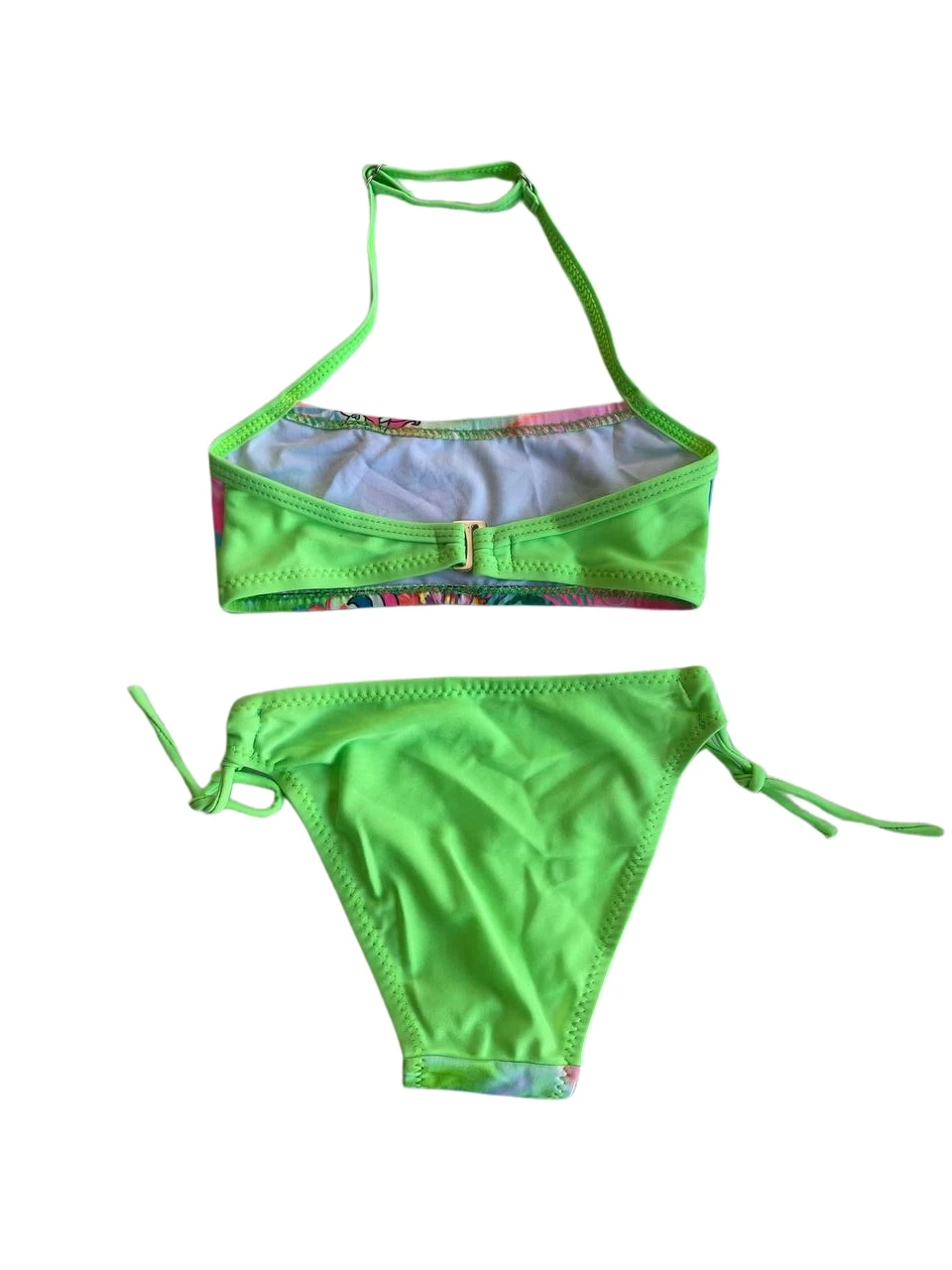 Kız Çocuk Neon Yeşil Desenli  2-8 Yaş Straplez Bikini Takım HZL24S-LC3652