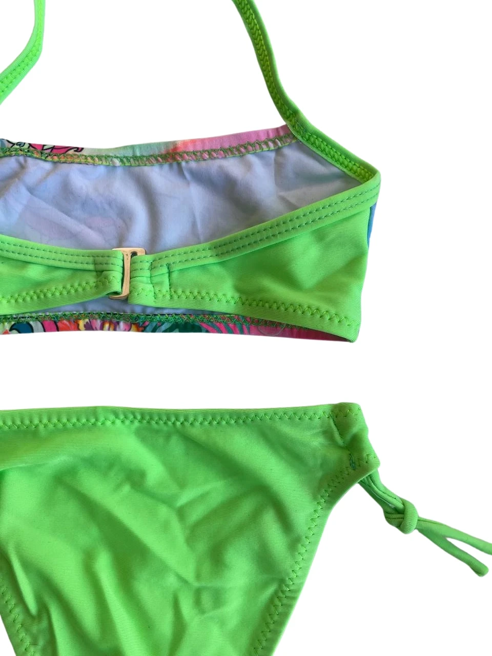Kız Çocuk Neon Yeşil Desenli  2-8 Yaş Straplez Bikini Takım HZL24S-LC3652