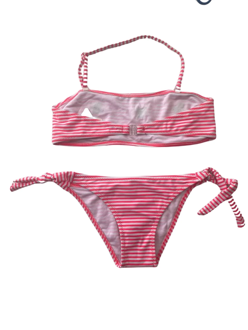 Kız Çocuk Pembe Beyaz Çizgili Arı Çıkartmalı 4-12 Yaş Straplez Bikini Takım HZL24S-LC3228