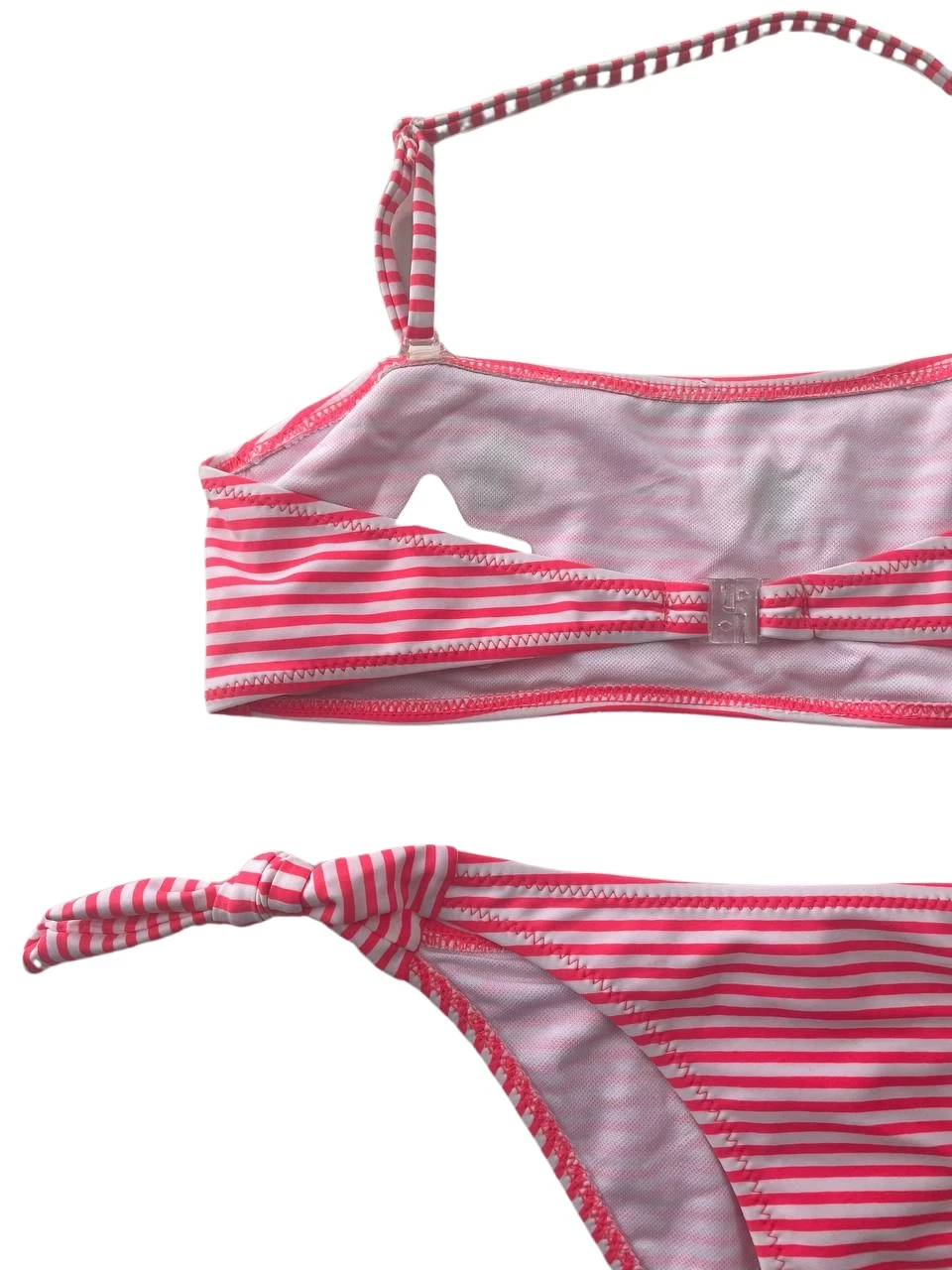Kız Çocuk Pembe Beyaz Çizgili Arı Çıkartmalı 4-12 Yaş Straplez Bikini Takım HZL24S-LC3228