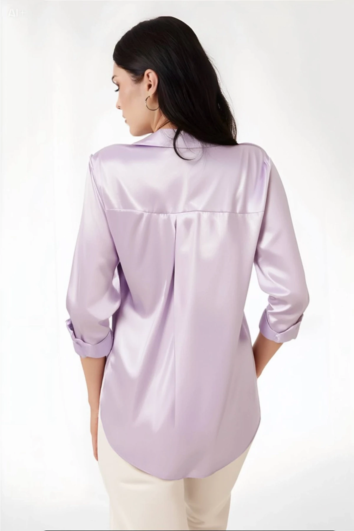 Kadın Açık Lila Hafif Dökümlü Saten Yüzeyli Gömlek HZL22W-BD139641