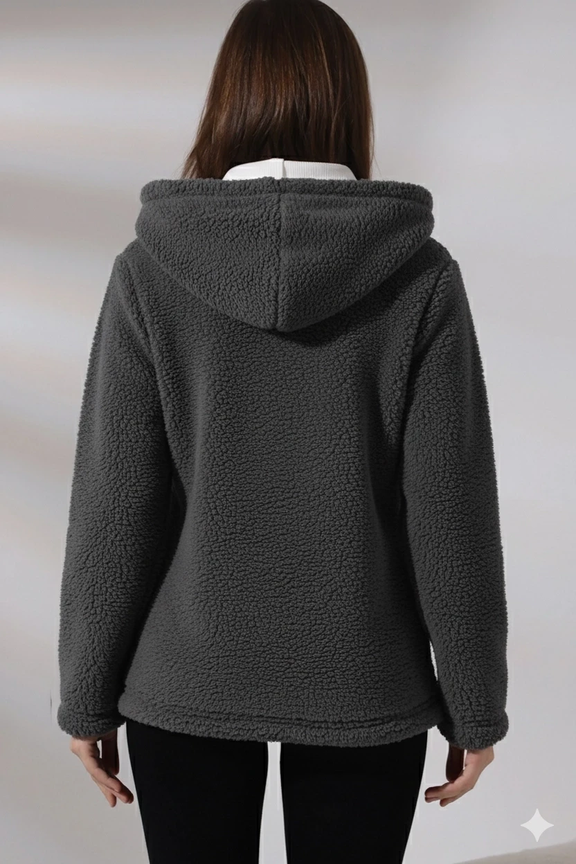 Kadın Antrasit Welsoft esnek kumaş Peluş Yumoş Önü Fermuarlı Kapüşonlu Ceket HZL23W-DSB110081