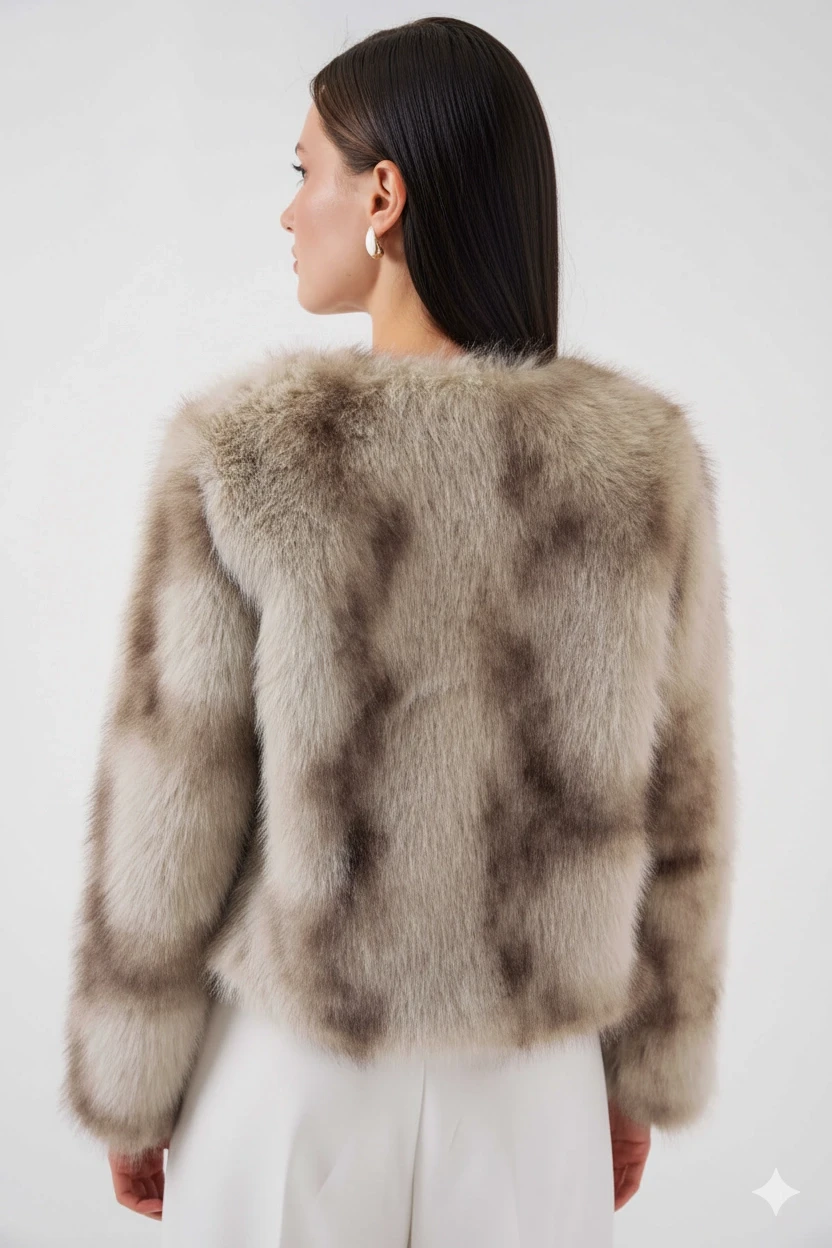 Kadın Bej İçi Astarlı Peluş Kürk Mont HZL25W-BD152251