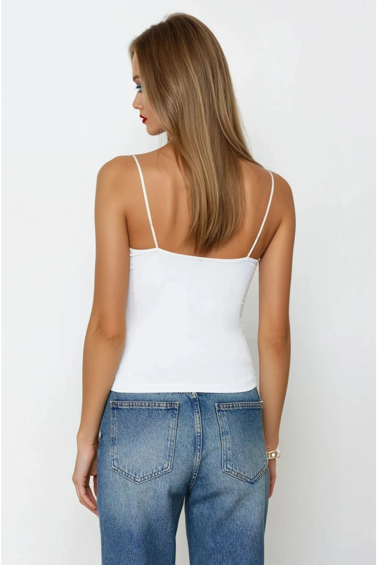 Kadın Beyaz İp Askılı Örme Body Bluz HZL24S-ZK11001