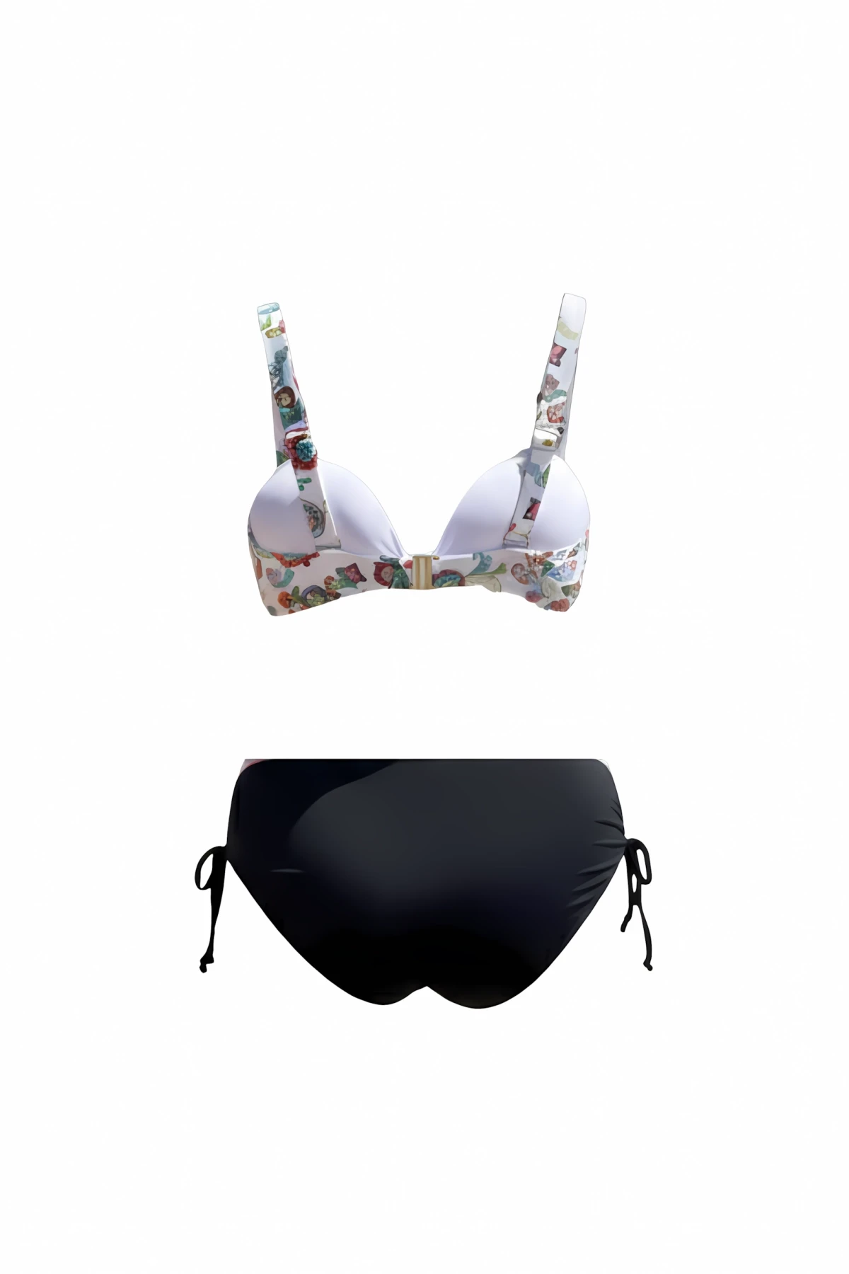 Kadın Beyaz Siyah Desenli Yüksel Bel Astarlı Büyük Beden Bikini Takımı HZL25S-LC3339