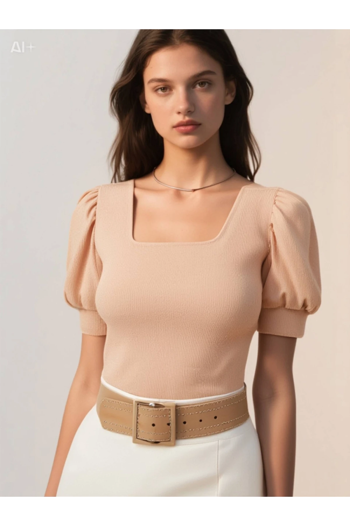 Kadın Bisküvi Kare Yaka Örme Bluz HZL22W-BD104091