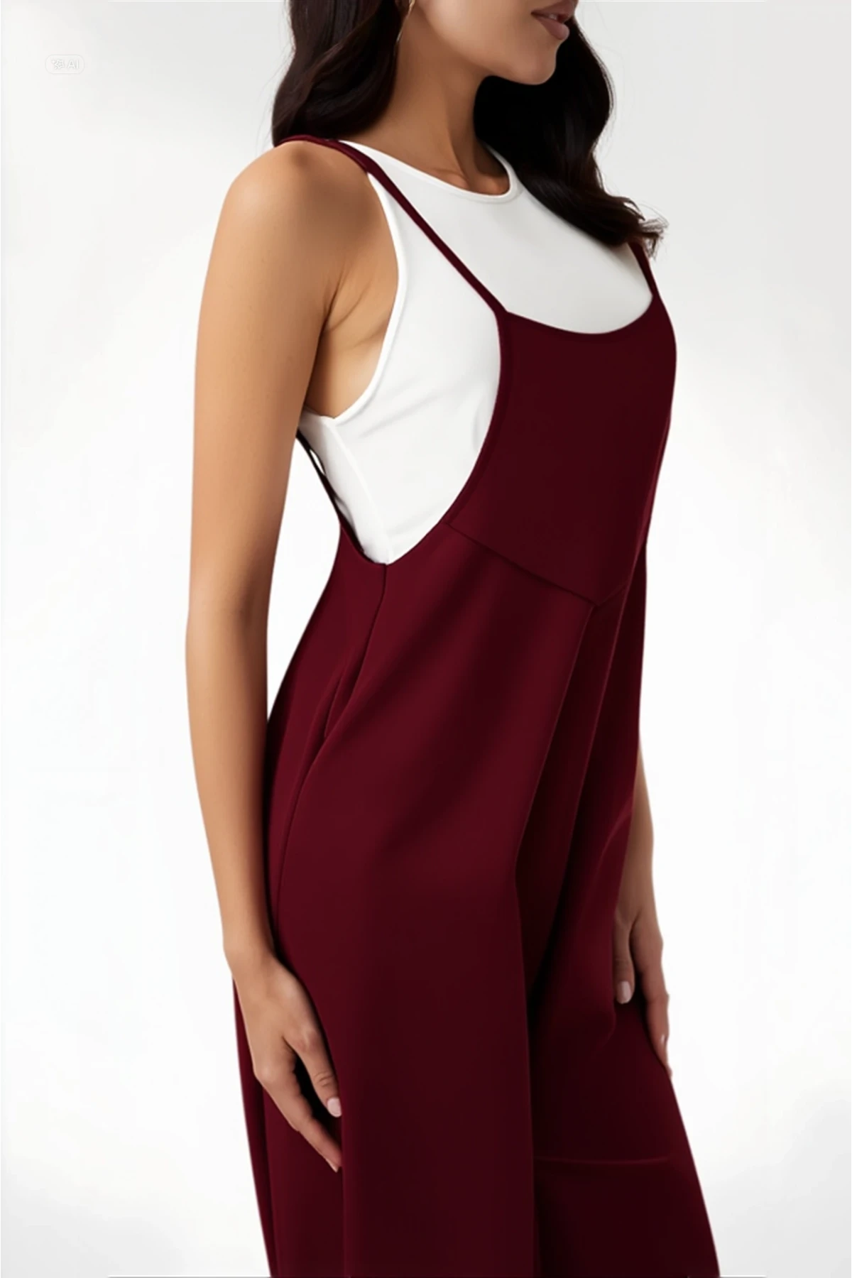 Kadın Bordo Ayarlanabilir Askılı Cepli Bol Paça Bahçıvan Tulum Hzl22s-bd170191