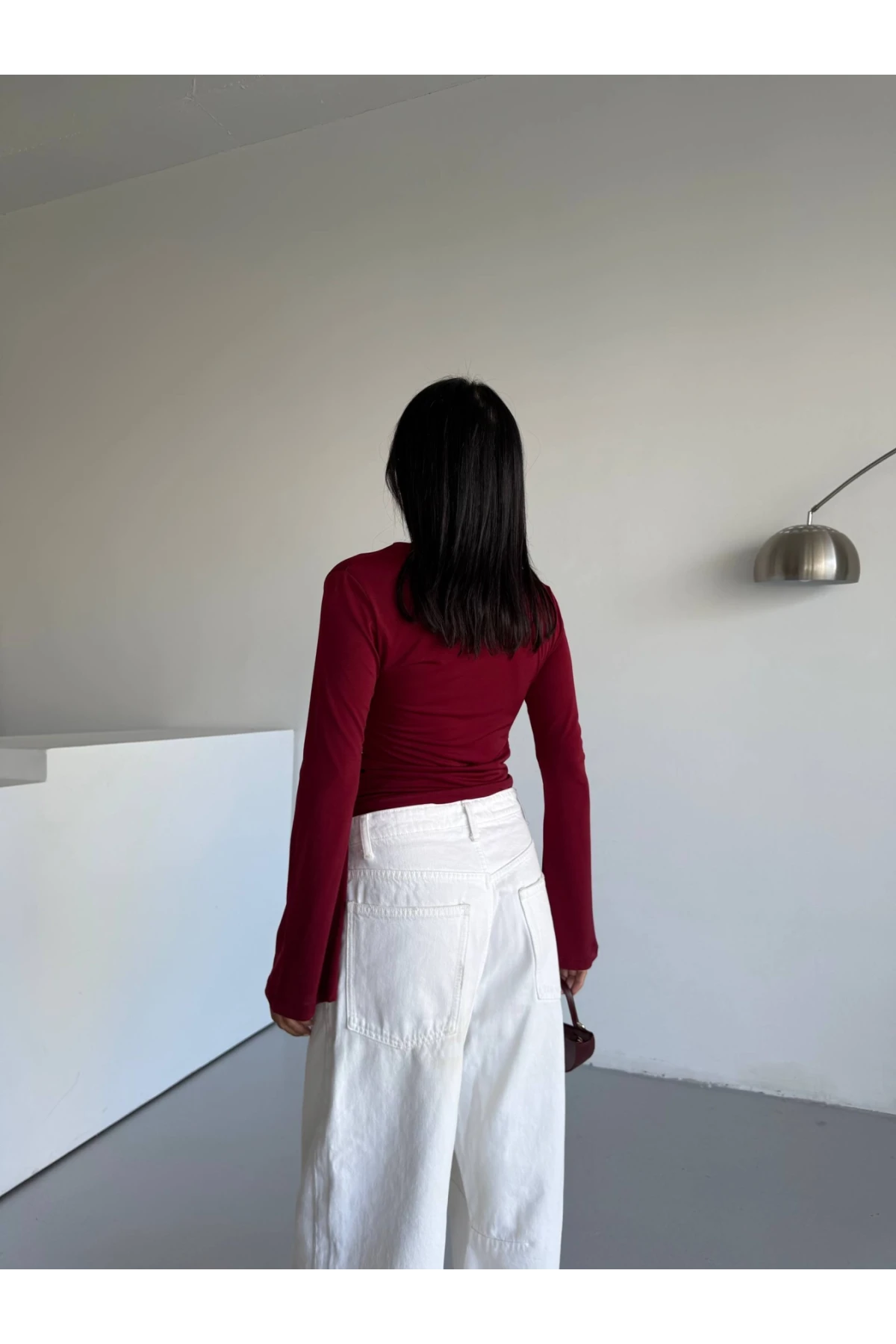 Kadın Bordo Drape Detaylı İspanyol Kol Sany Bluz HZL25W-FRY123431