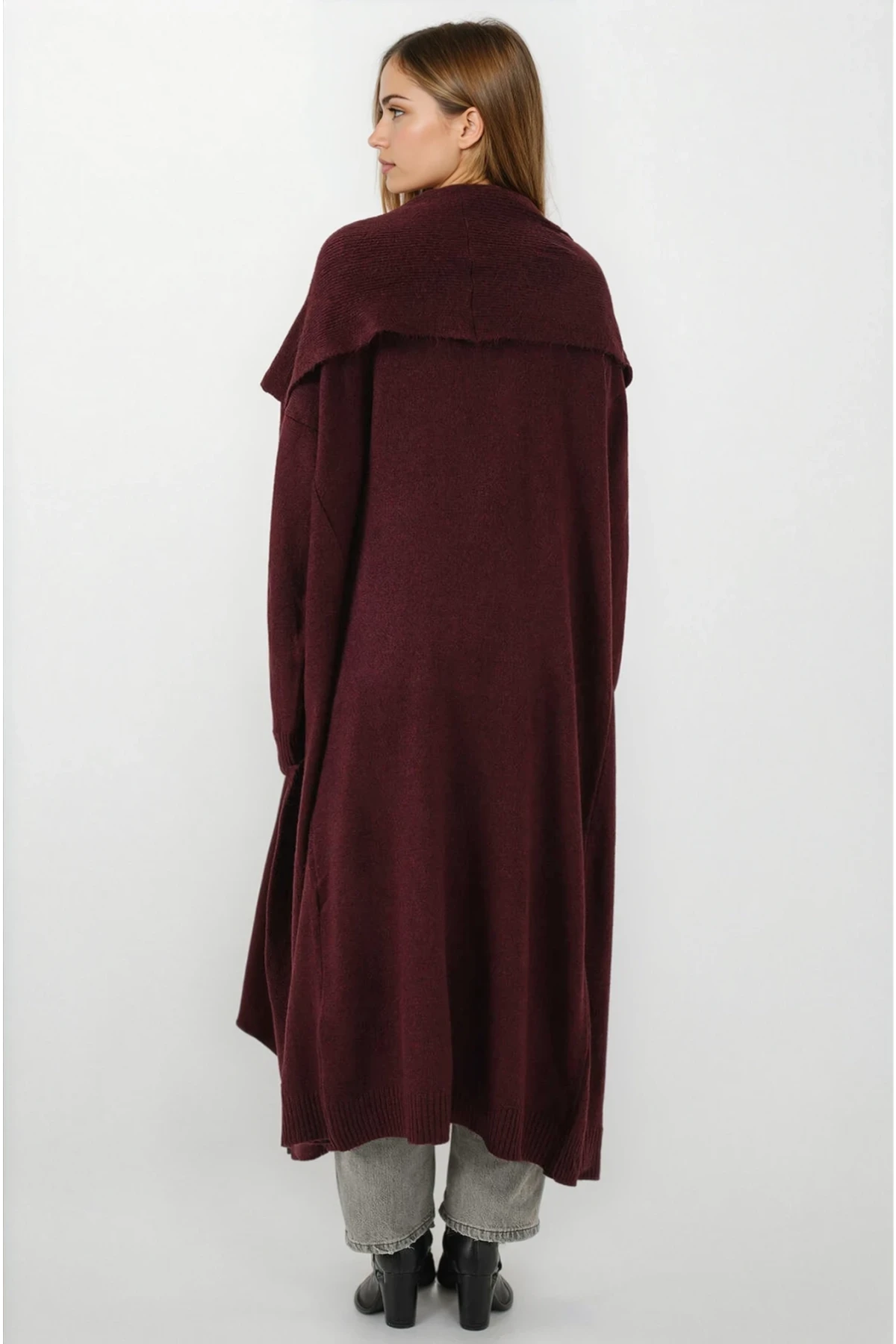 Kadın Bordo Oversize Uzun Triko Hırka HZL25W-BD1103041