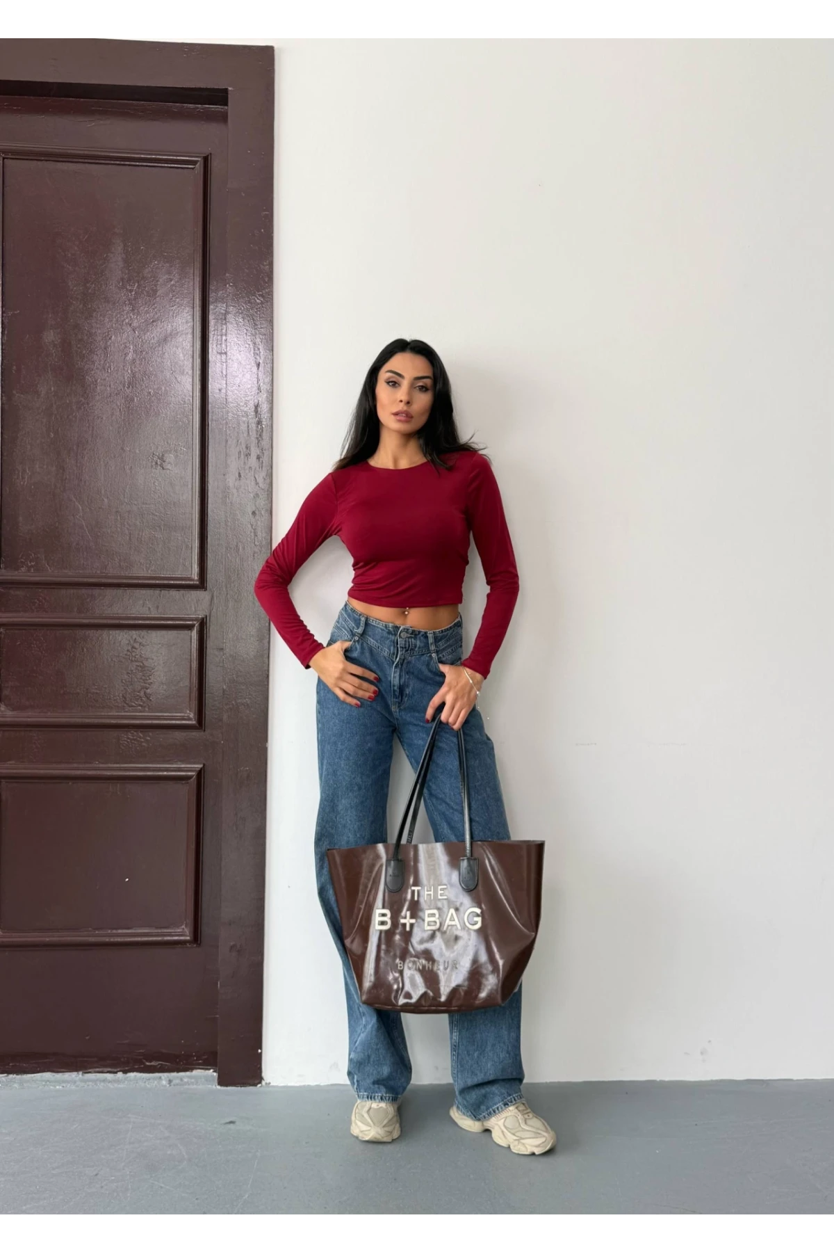 Kadın Bordo Sırt Dekolteli  Uzun Kollu Sandy Bluz HZL25W-FRY123381