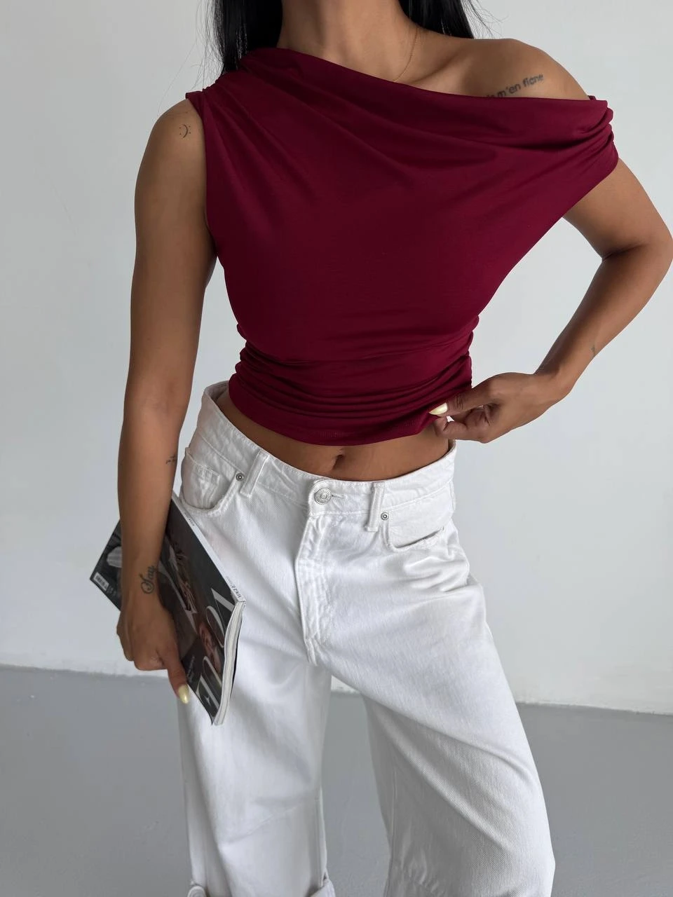 Kadın Bordo Yandan Drapeli Kayık Yaka Sandy Bluz HZL25S-FRY123201