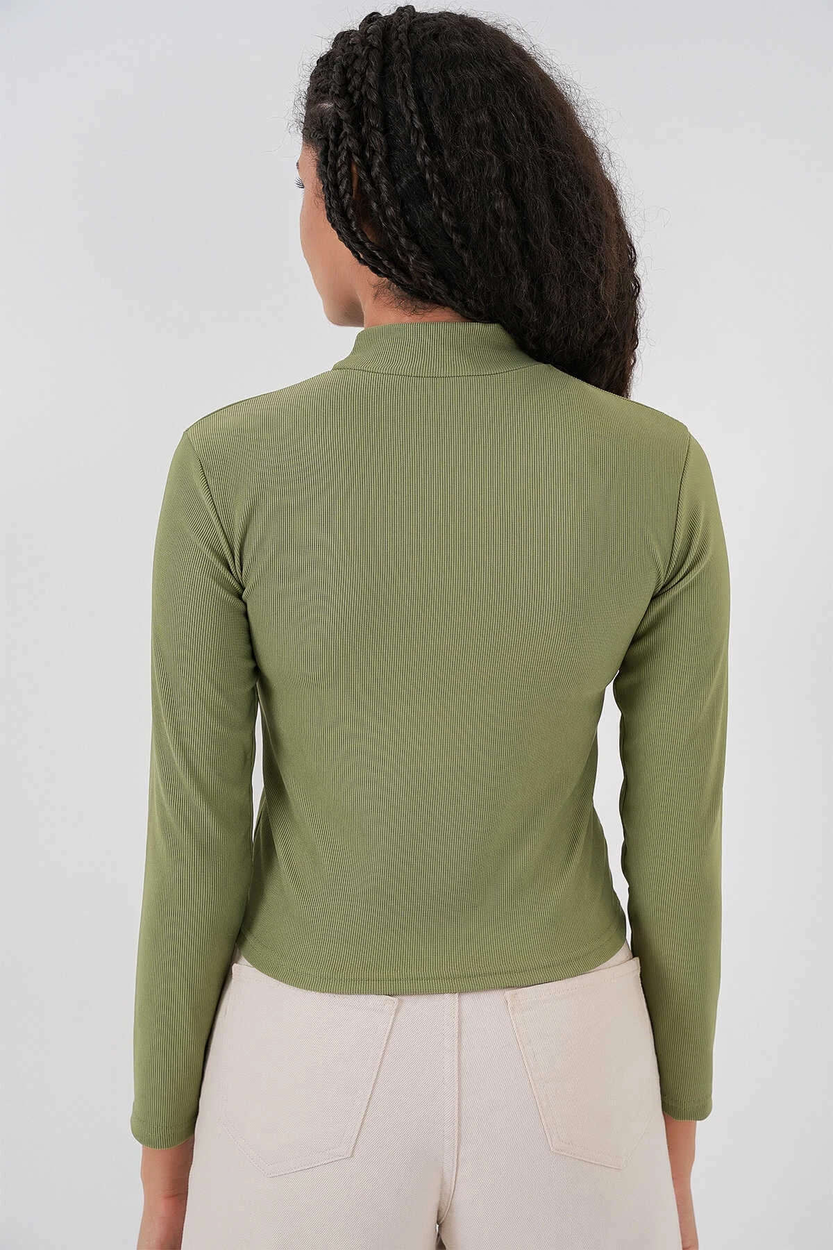 Kadın Çağla Yeşil Yarım Balıkçı Önü Taşlı Body HZL25W-BD19221