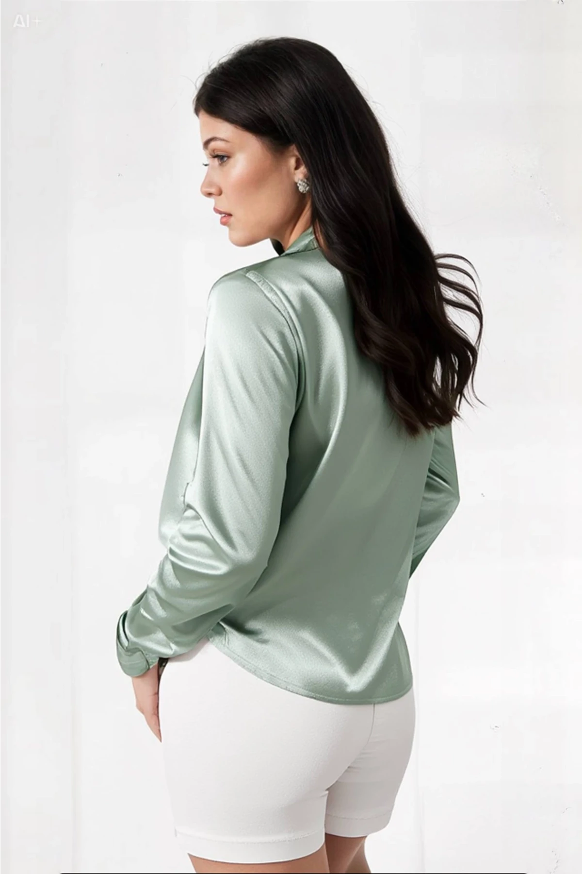 Kadın Çağla Yeşili Hafif Dökümlü Saten Yüzeyli Gömlek Hzl22w-bd139641