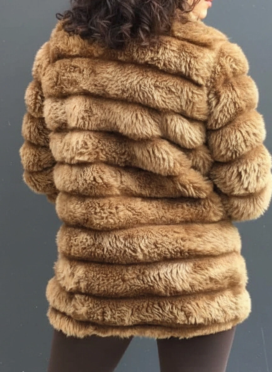 Kadın Camel Şık Peluş Suni Kürk Ceket HZL23W-DSB110061