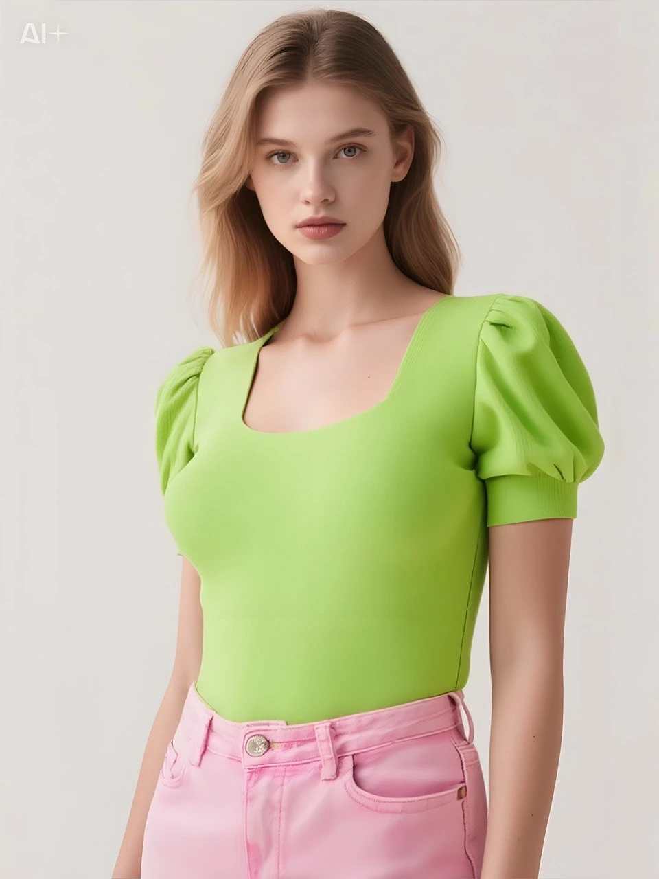 Kadın Fıstık Yeşili Kare Yaka Örme Bluz HZL22W-BD104091