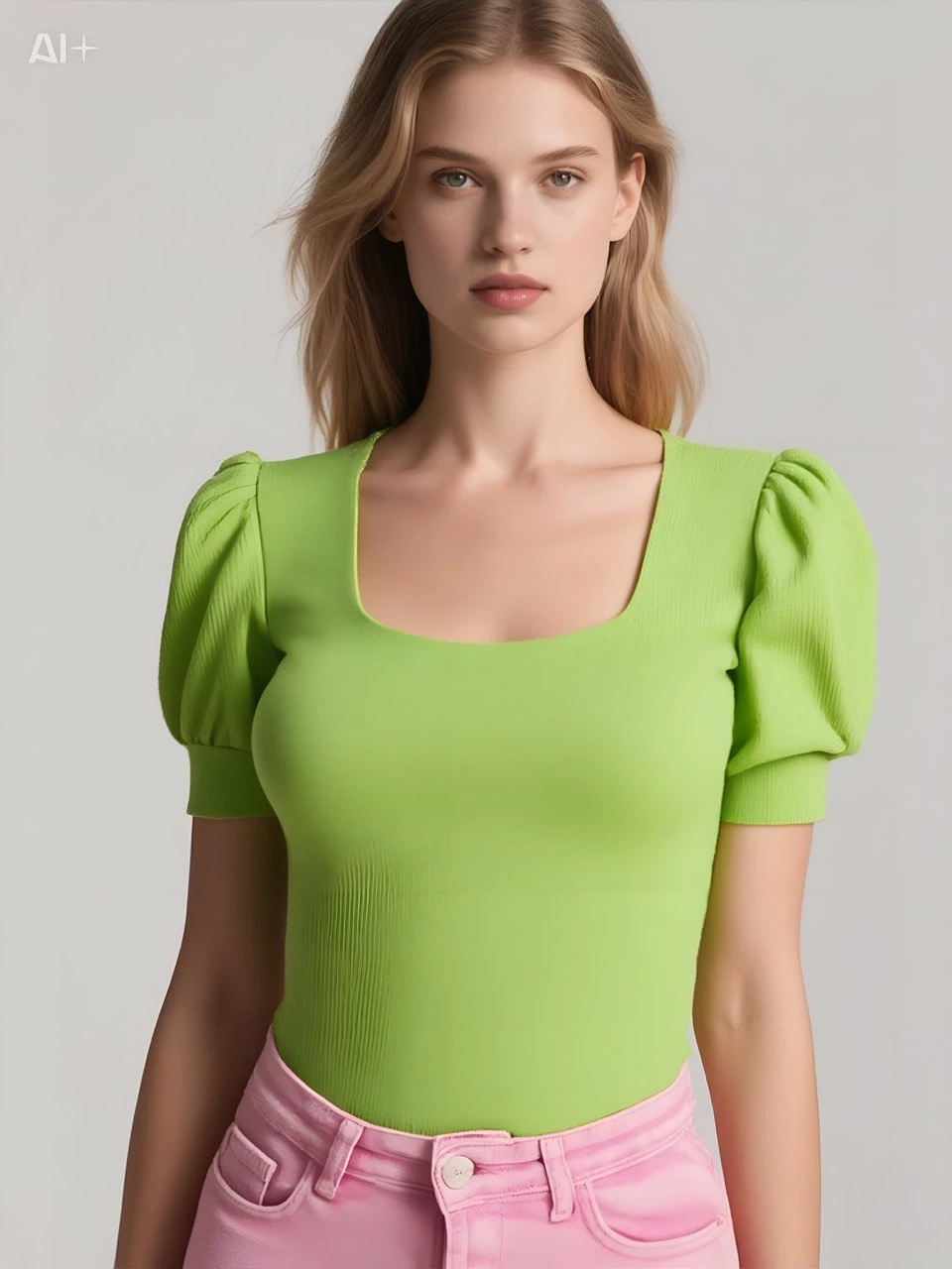 Kadın Fıstık Yeşili Kare Yaka Örme Bluz HZL22W-BD104091