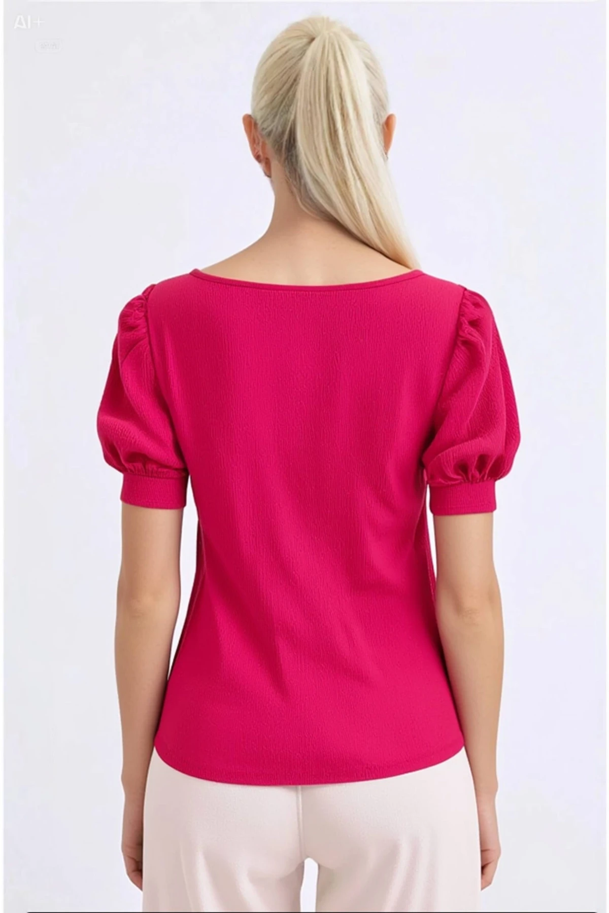 Kadın Fuşya Kare Yaka Örme Bluz HZL22W-BD104091