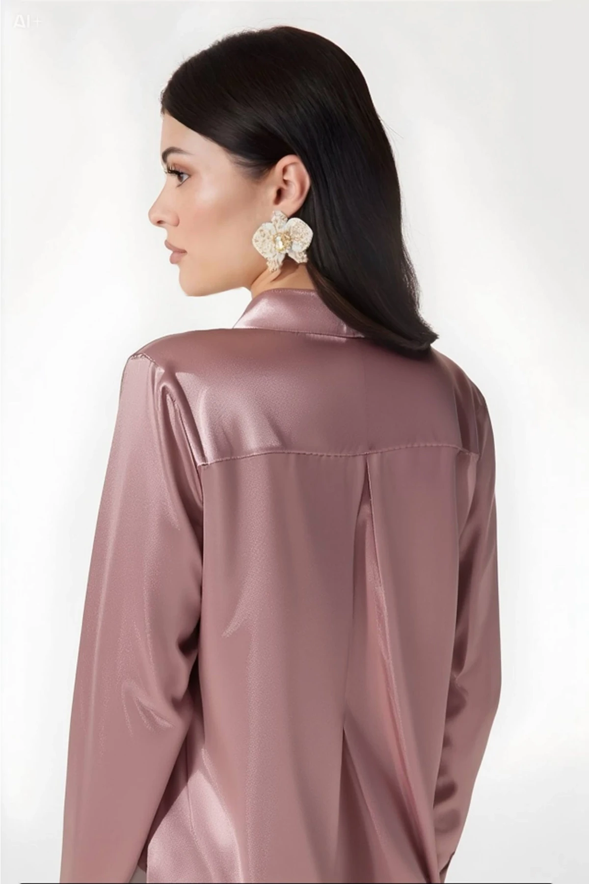 Kadın Gül Kurusu Hafif Dökümlü Saten Yüzeyli Gömlek HZL22W-BD139641