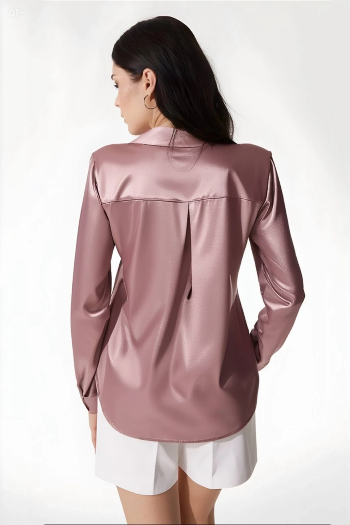 Kadın Gül Kurusu Hafif Dökümlü Saten Yüzeyli Gömlek HZL22W-BD139641