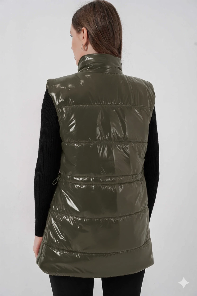 Kadın Haki Parlak Astarlı Şişme Yelek HZL25W-BD152181