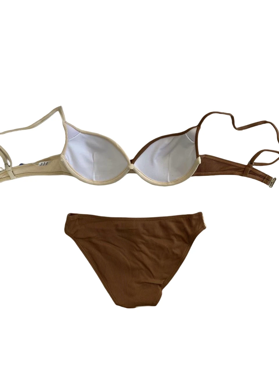 Kadın Kahverengi Krem Renk Bloklu Astarlı Bikini Takımı HZL25S-LC214