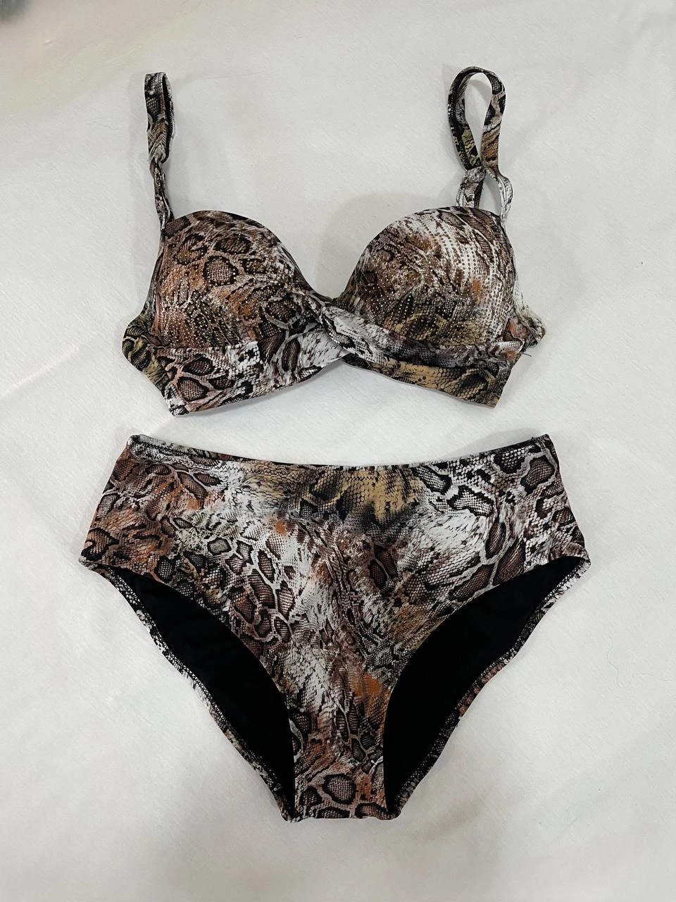 Kadın Kahverengi Leopar Desenli Astarlı Büyük Beden Bikini Takımı HZL25S-LC25006