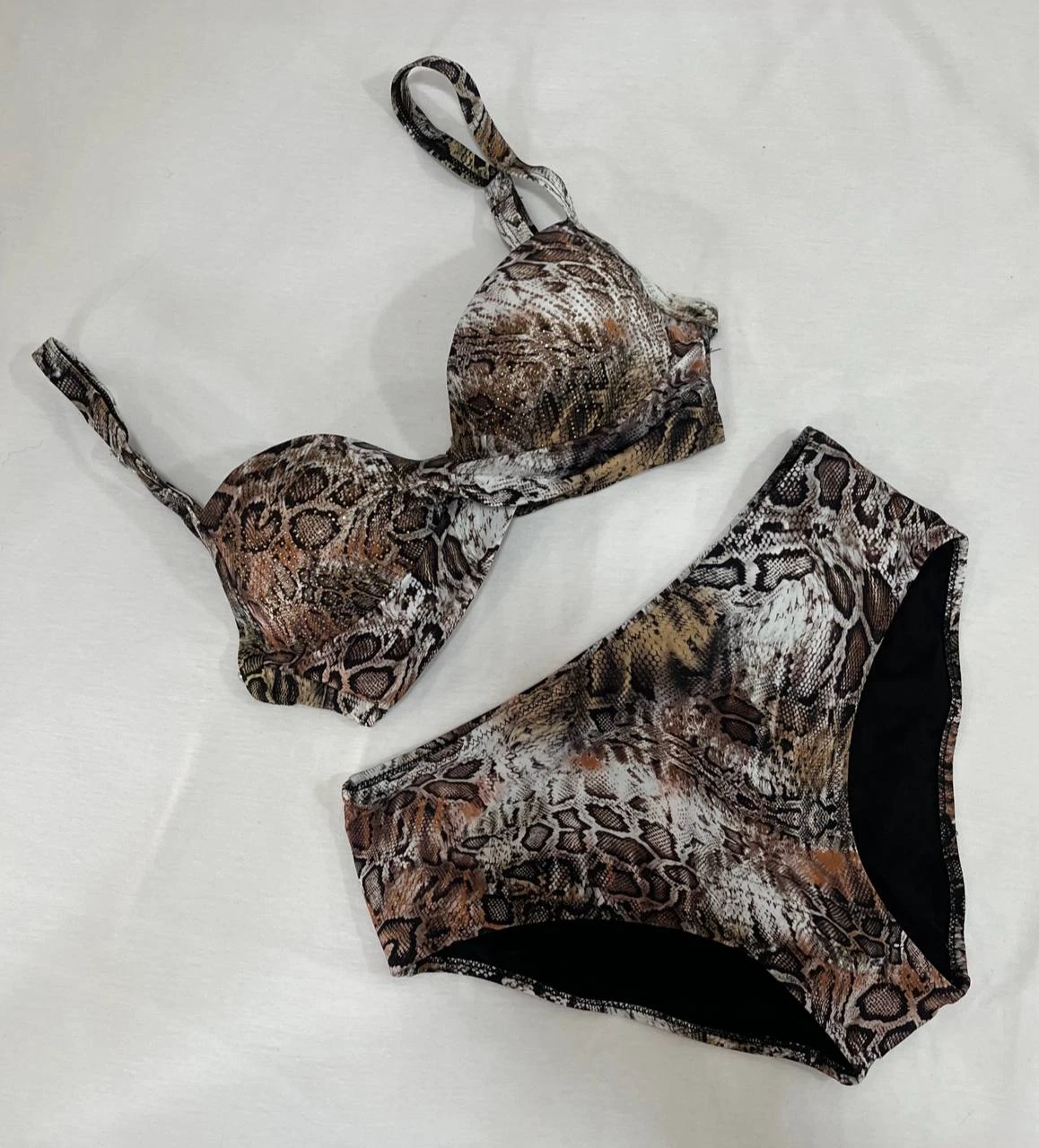 Kadın Kahverengi Leopar Desenli Astarlı Büyük Beden Bikini Takımı HZL25S-LC25006